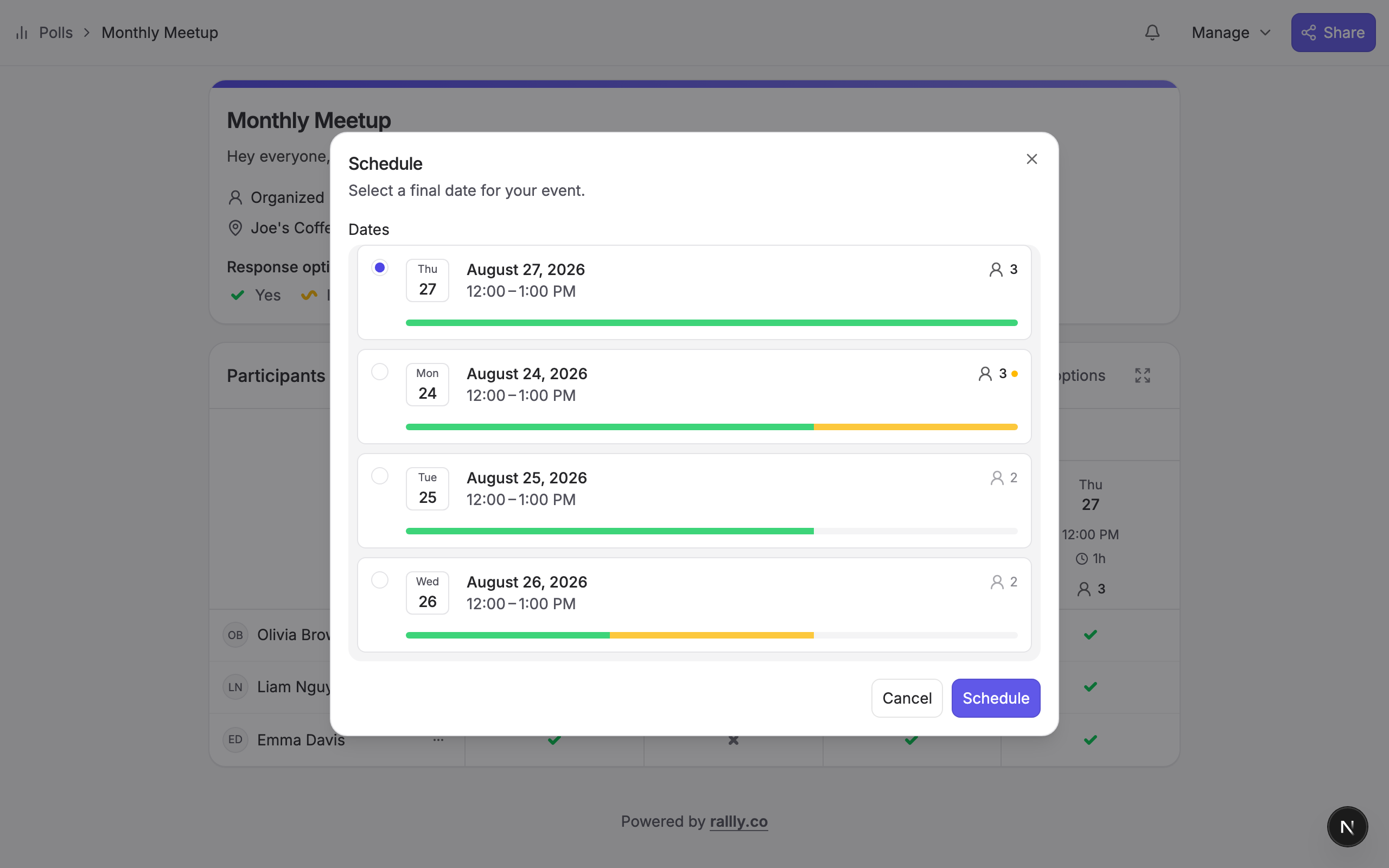 Schedule dialog