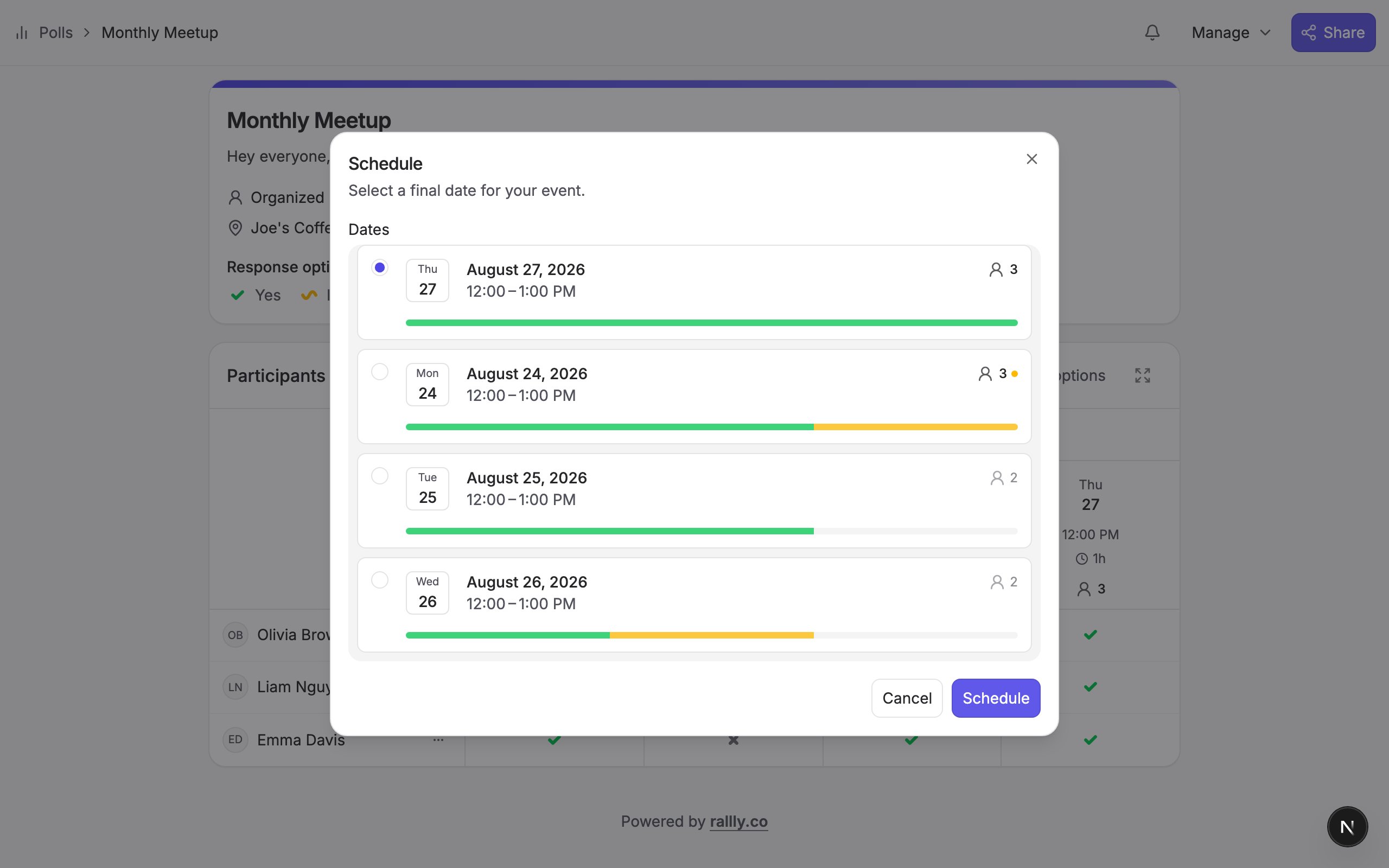 Schedule dialog