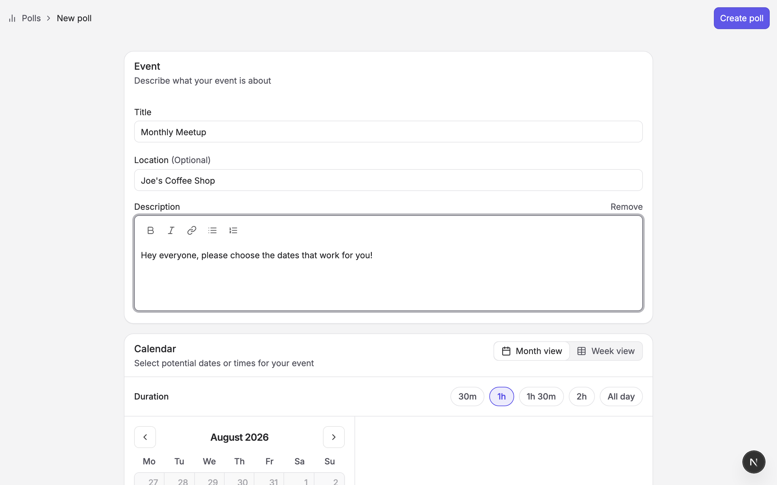 New poll page