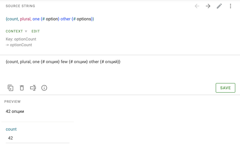 Using ICU Message Format on Corwdin
