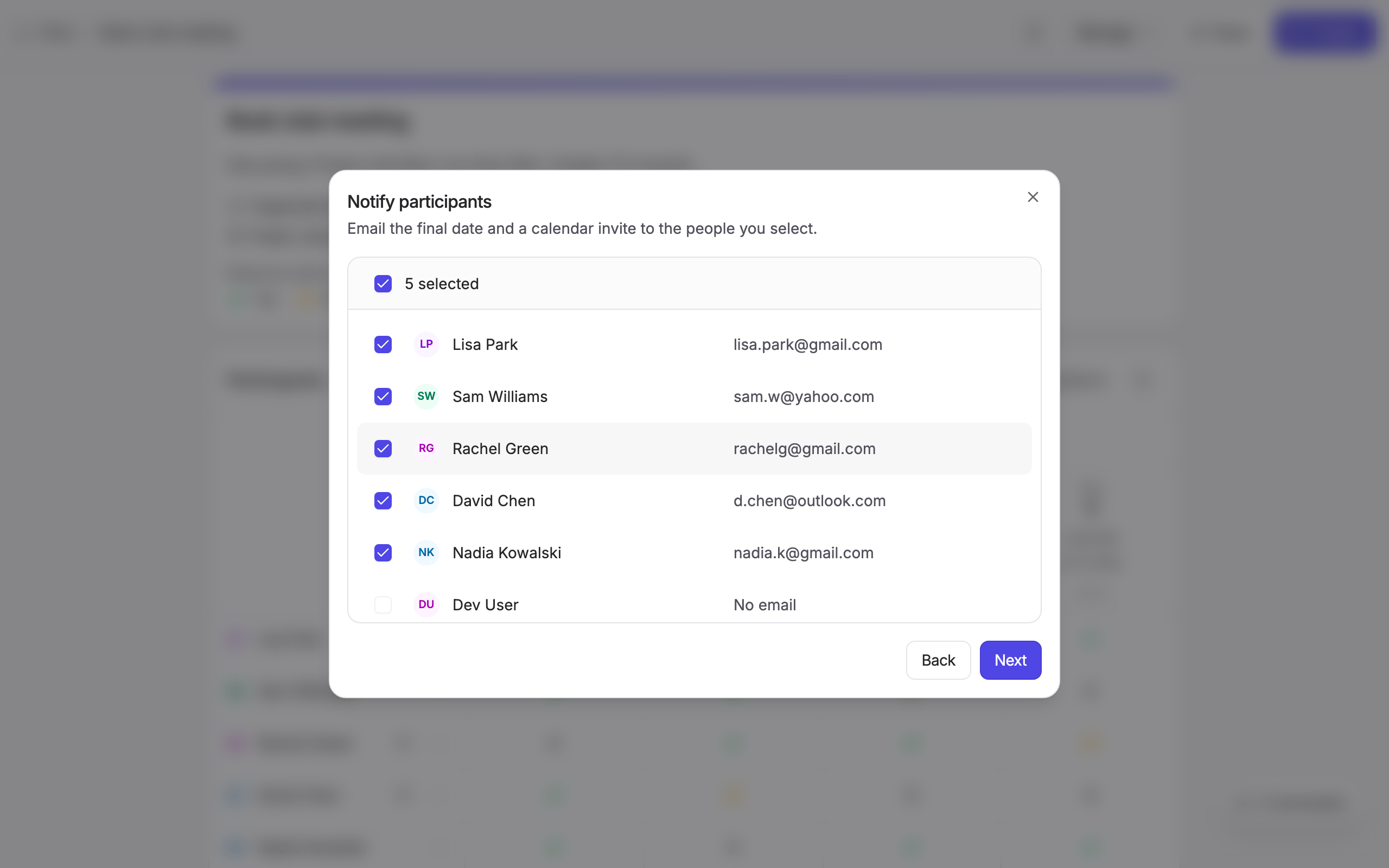 Notify participants step with the participant list
