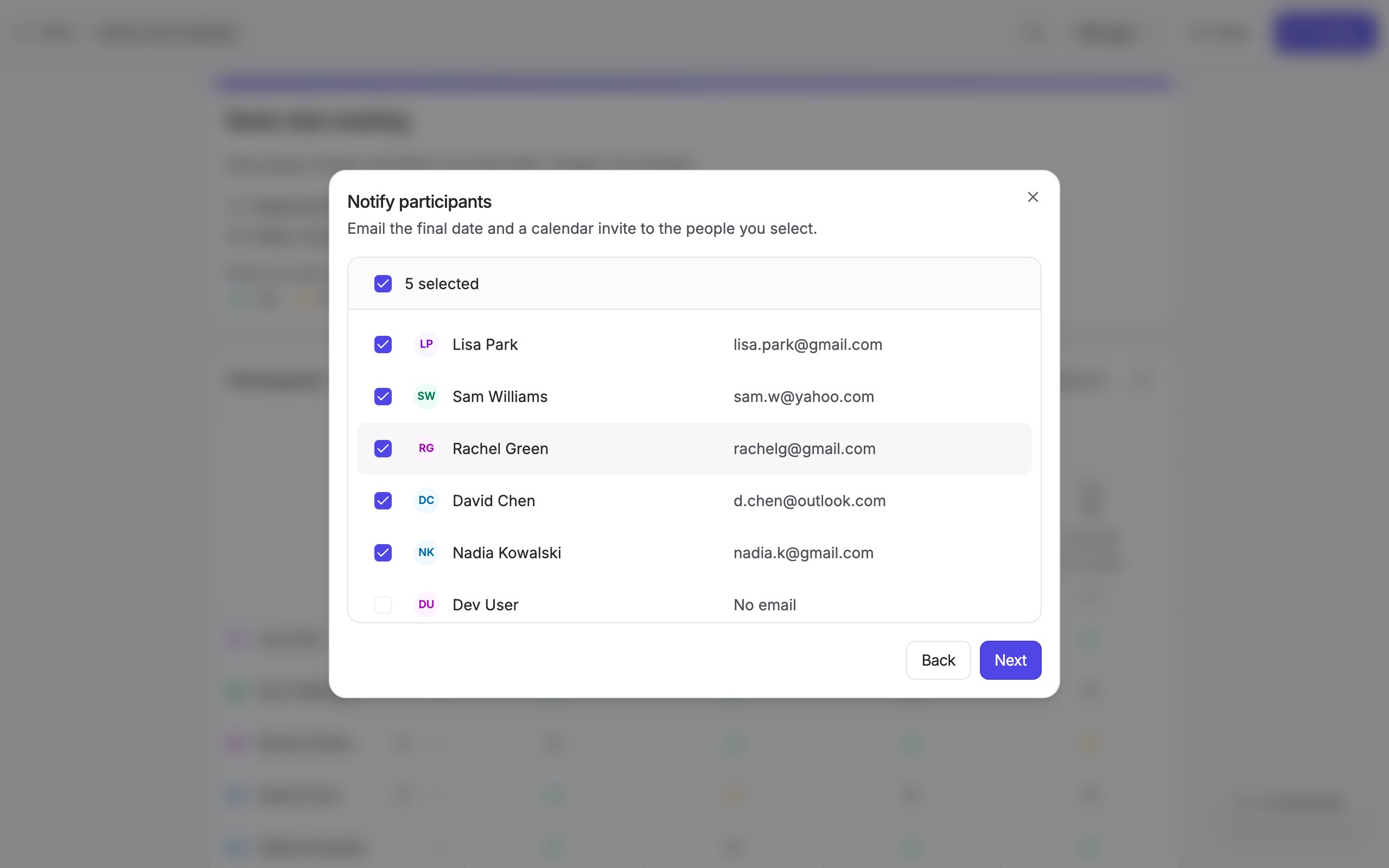 Notify participants step with the participant list