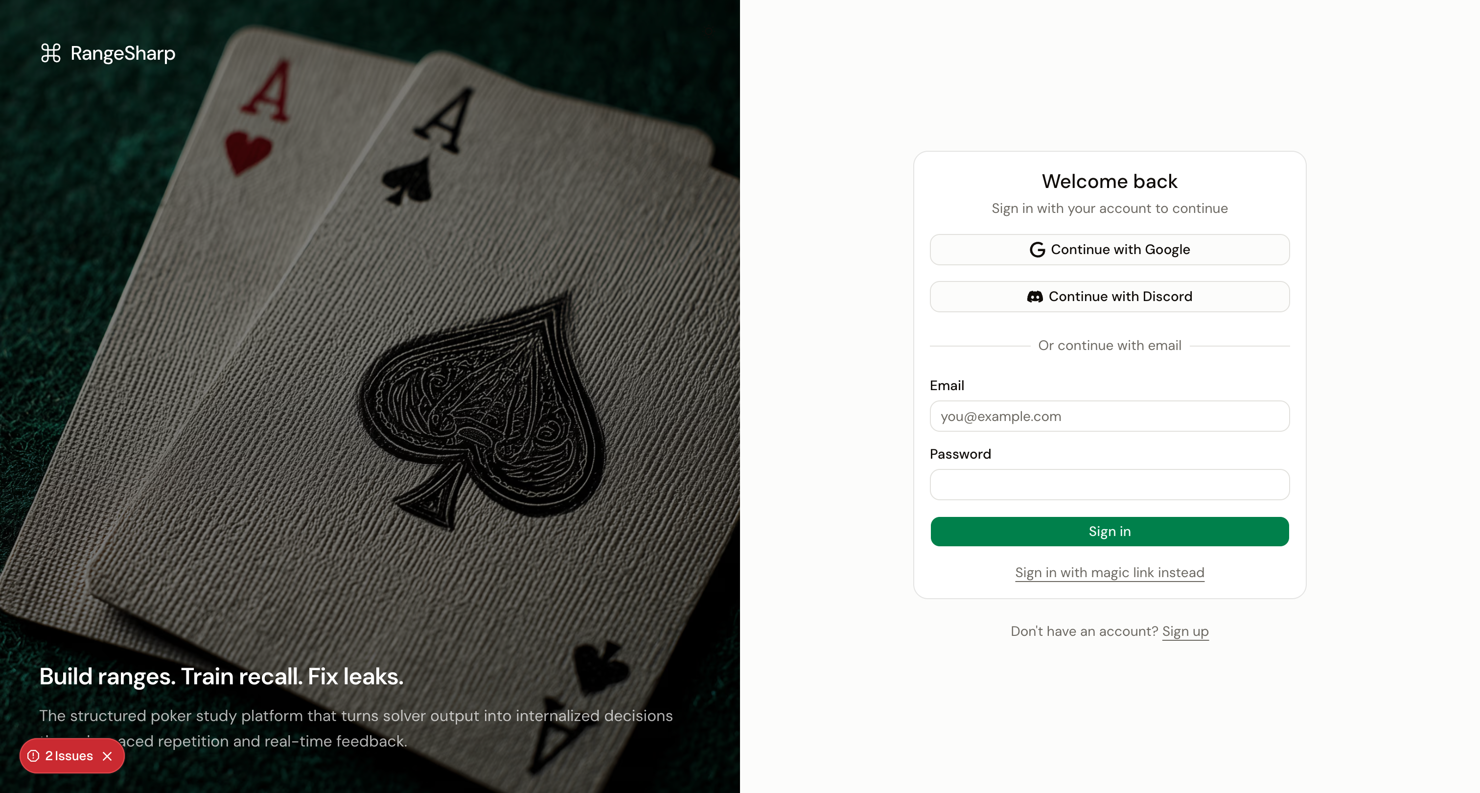 The sign-in page showing an error state