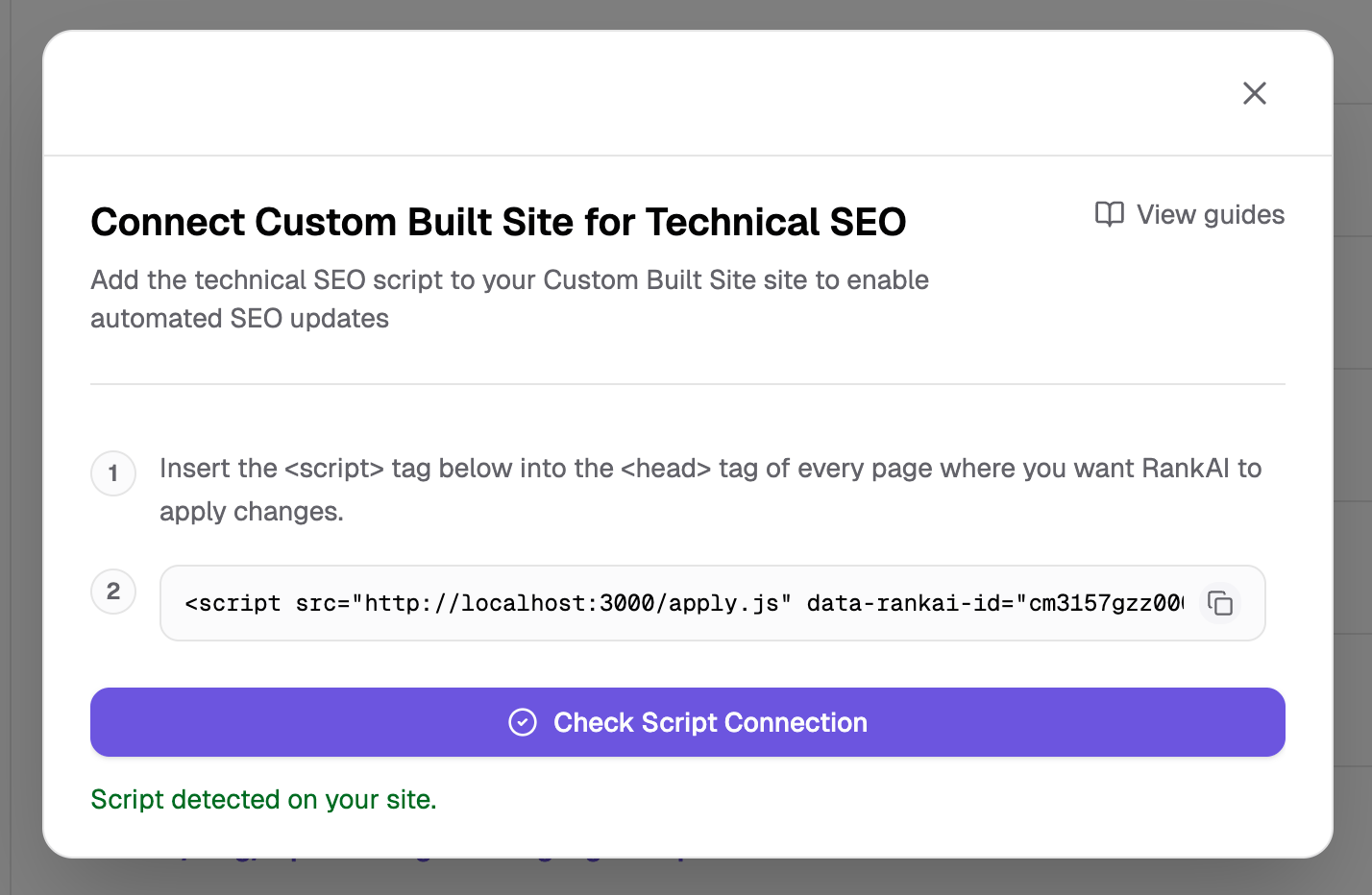 Check Script Connection in RankAI
