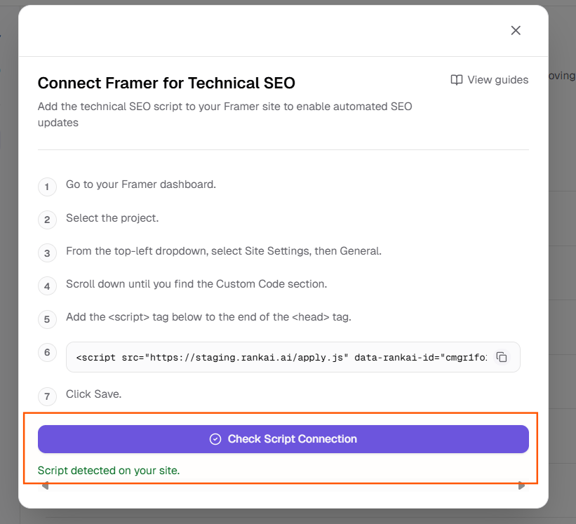Check Script Connection in RankAI