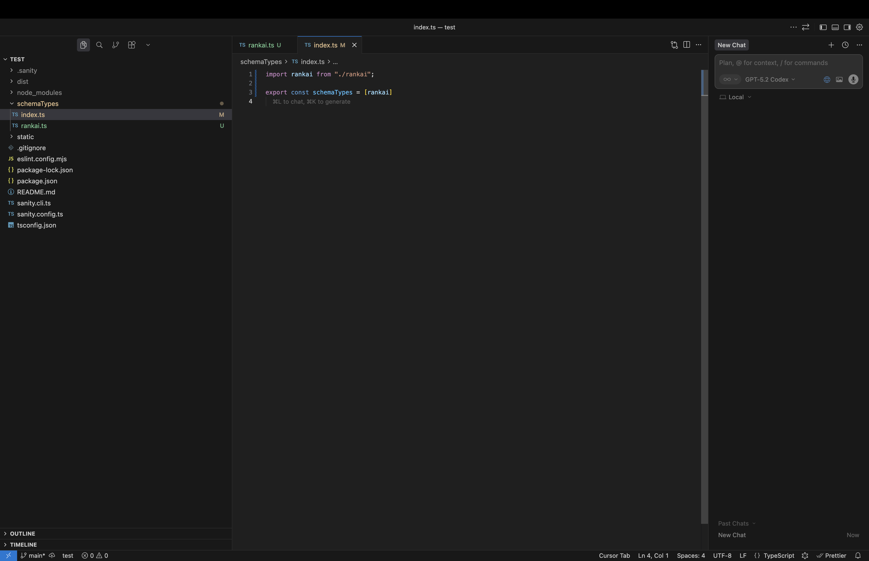 Sanity schemaTypes index file importing the RankAI schema
