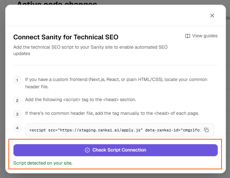 Check Script Connection in RankAI