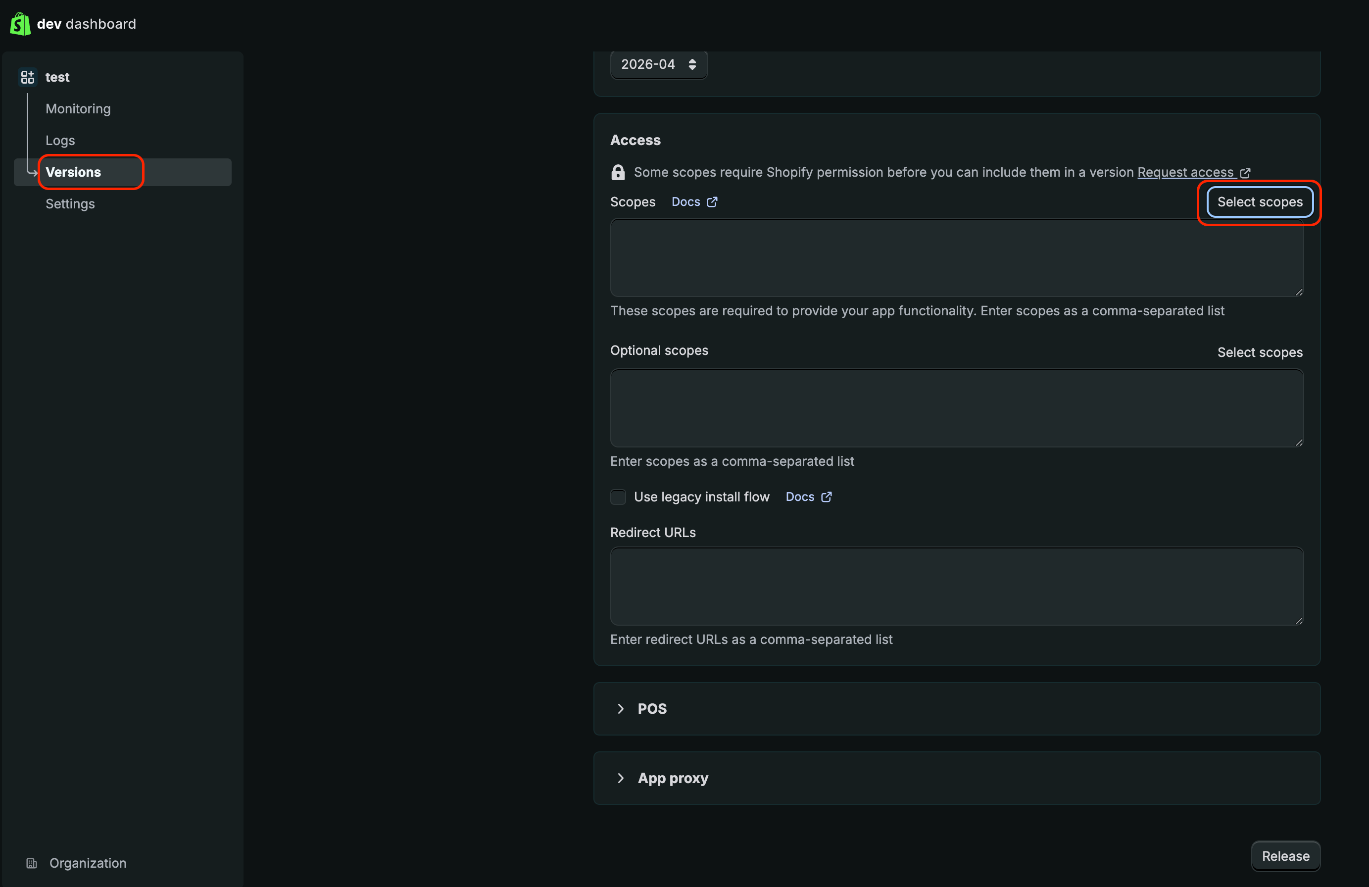 App Overview with Configure Admin API scopes button