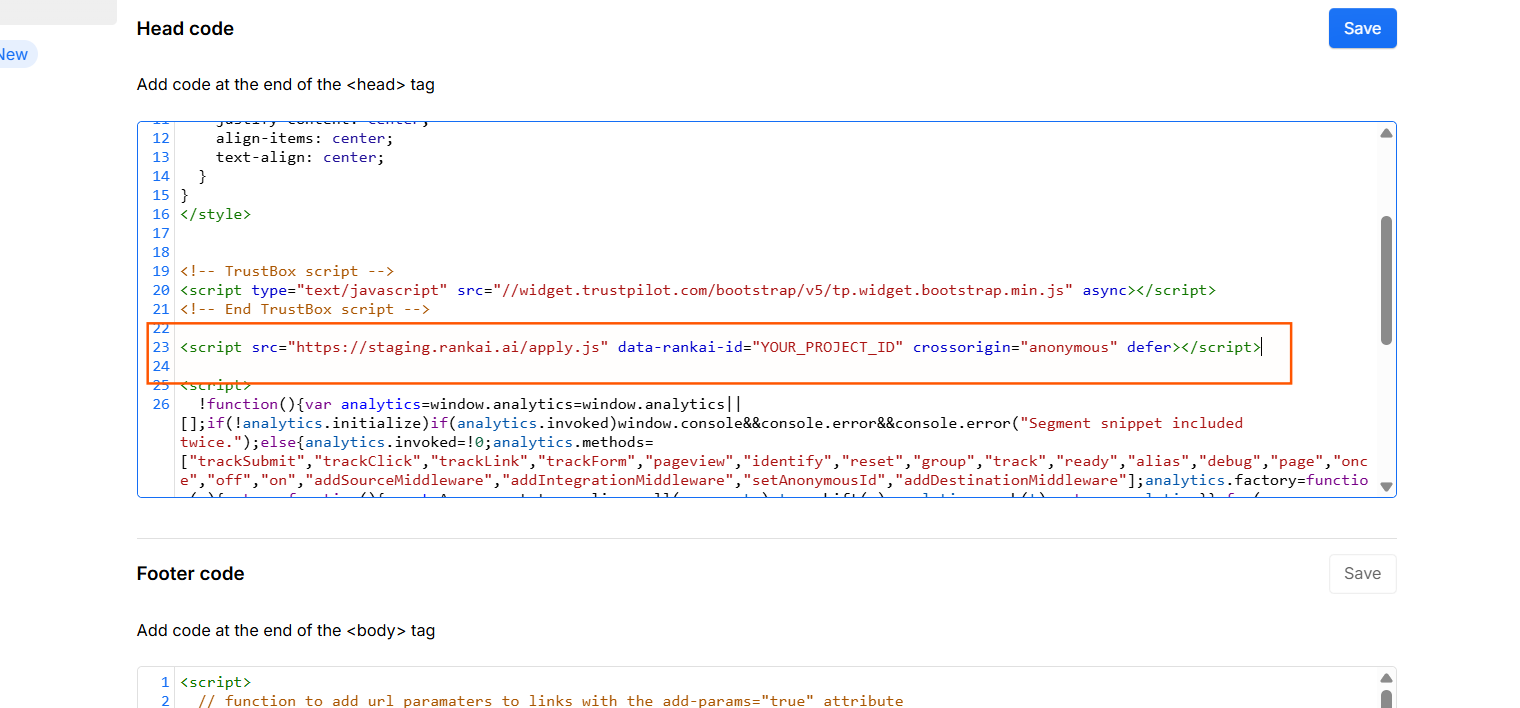 Custom Code tab