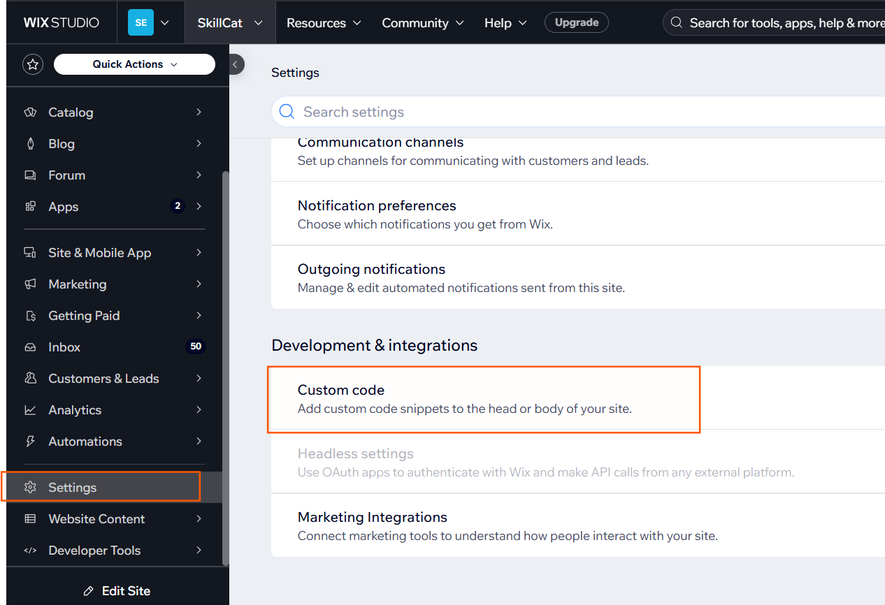 Settings button