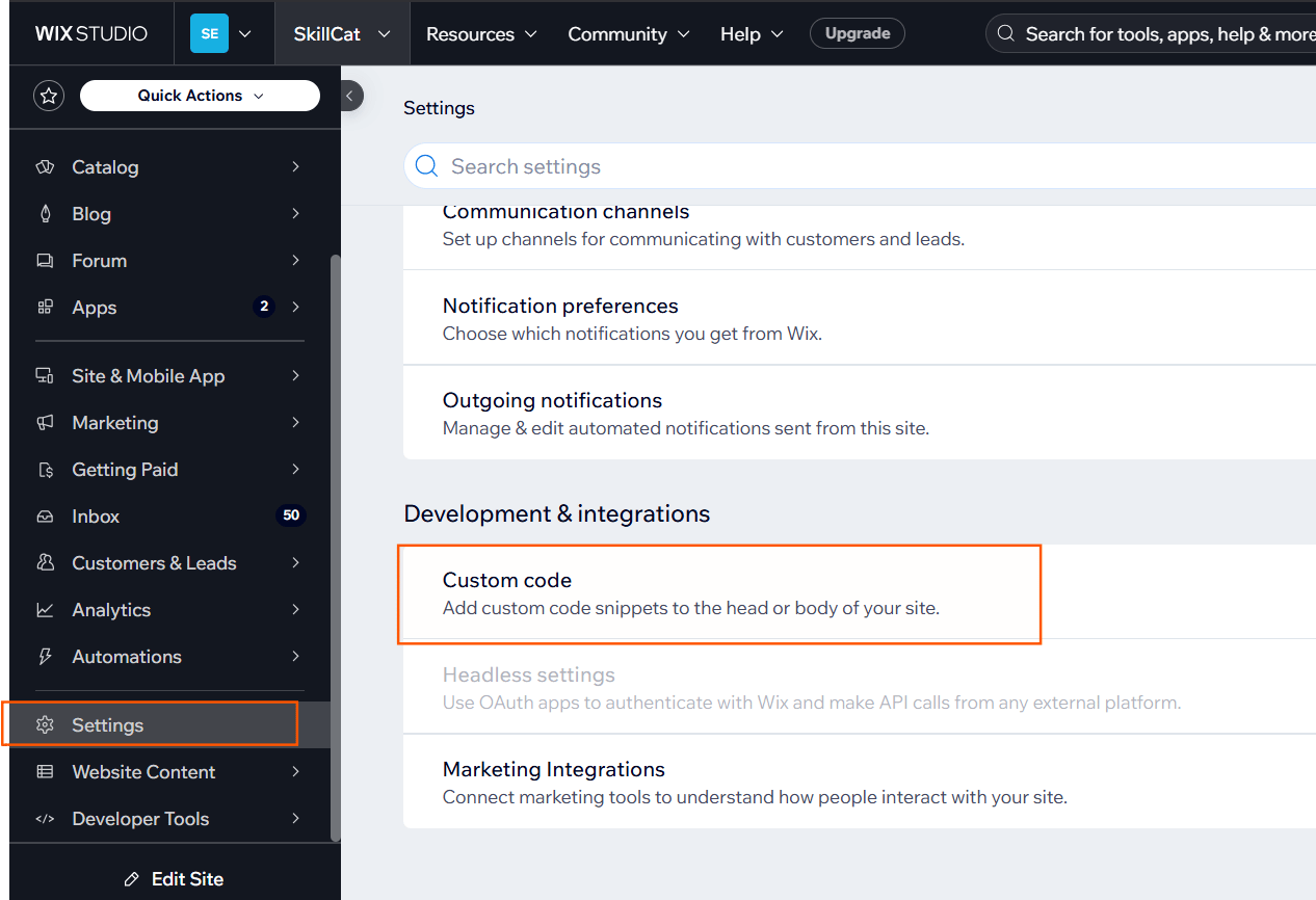 Settings button