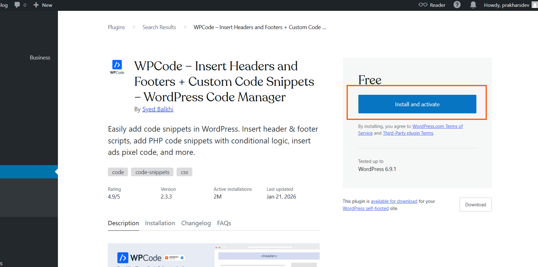 Activate Insert Headers and Footers plugin