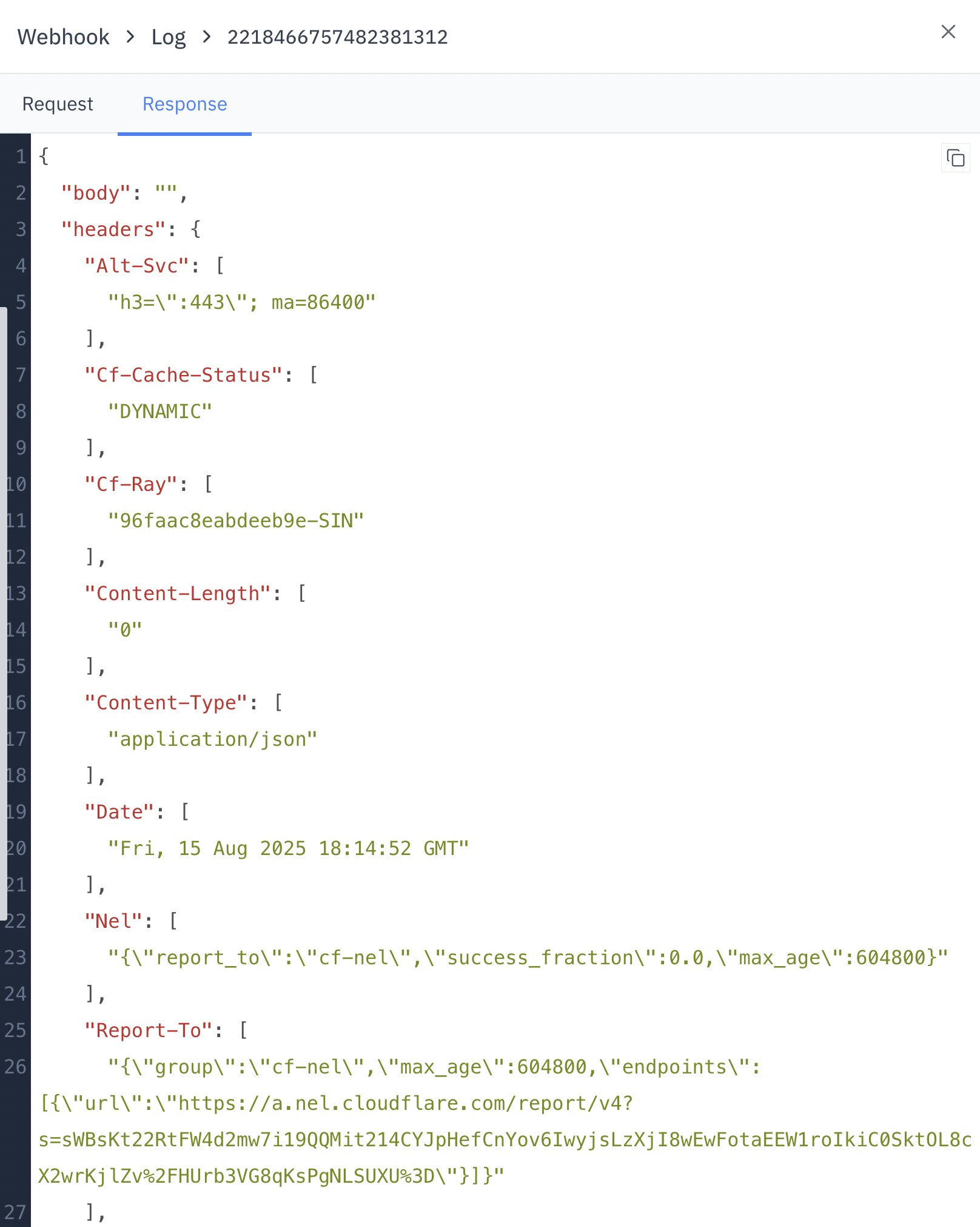 Webhook Logs Response Tab