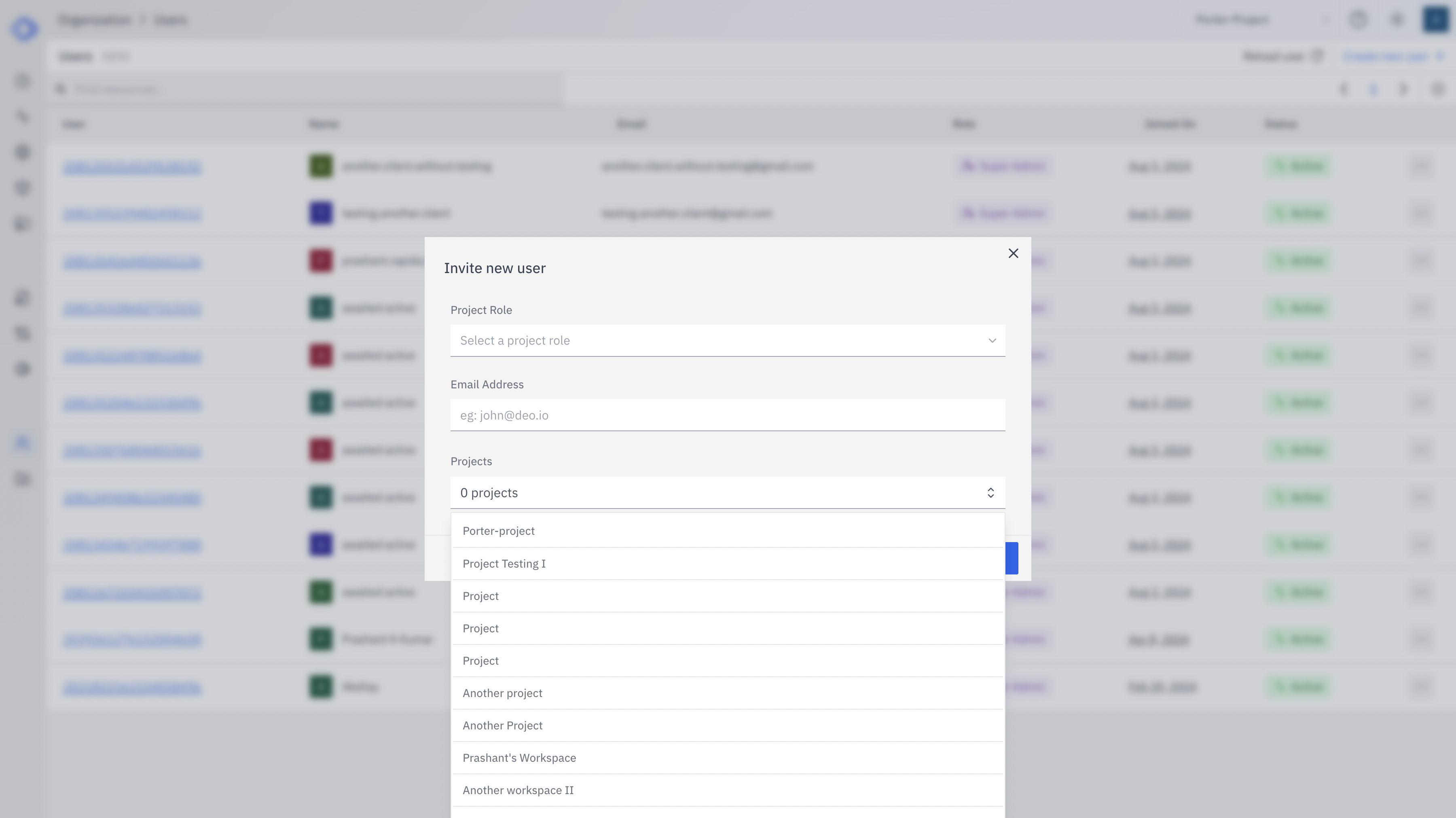 Invite New User Dialog