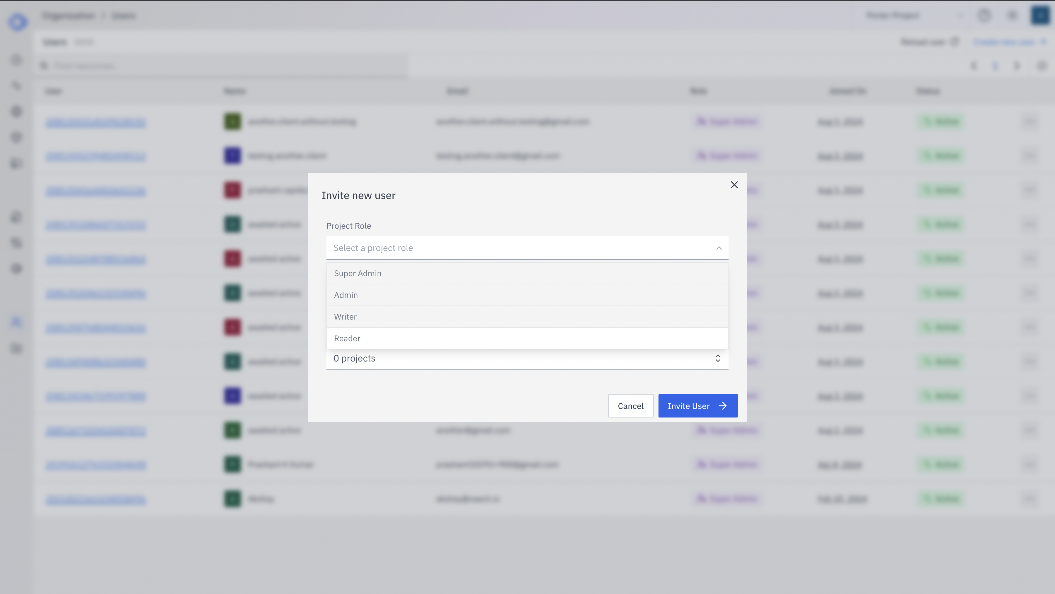 Invite New User Dialog