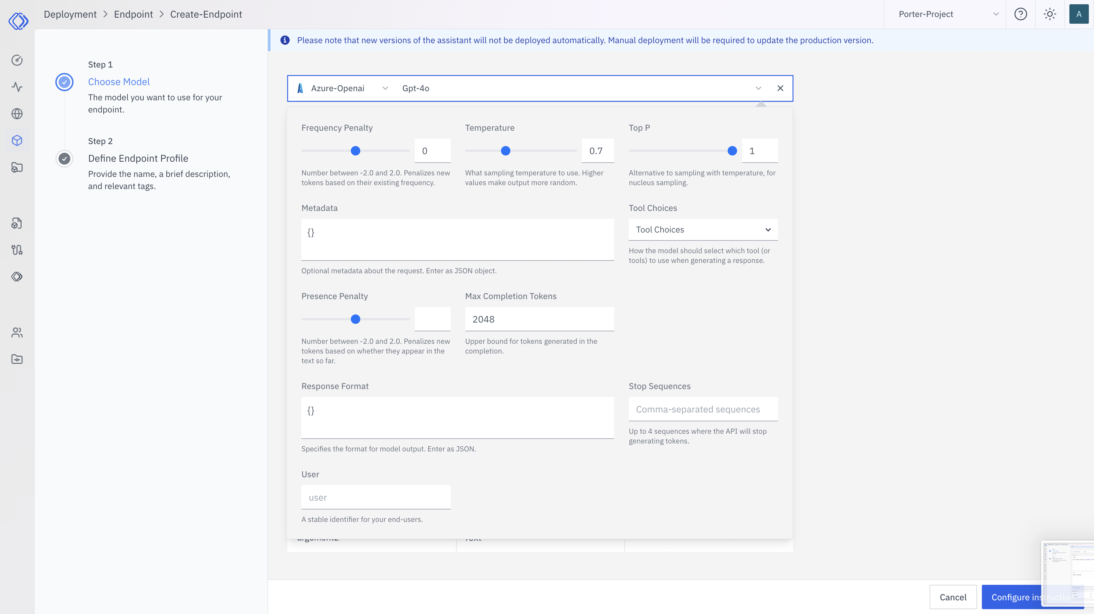 Configure Model Settings