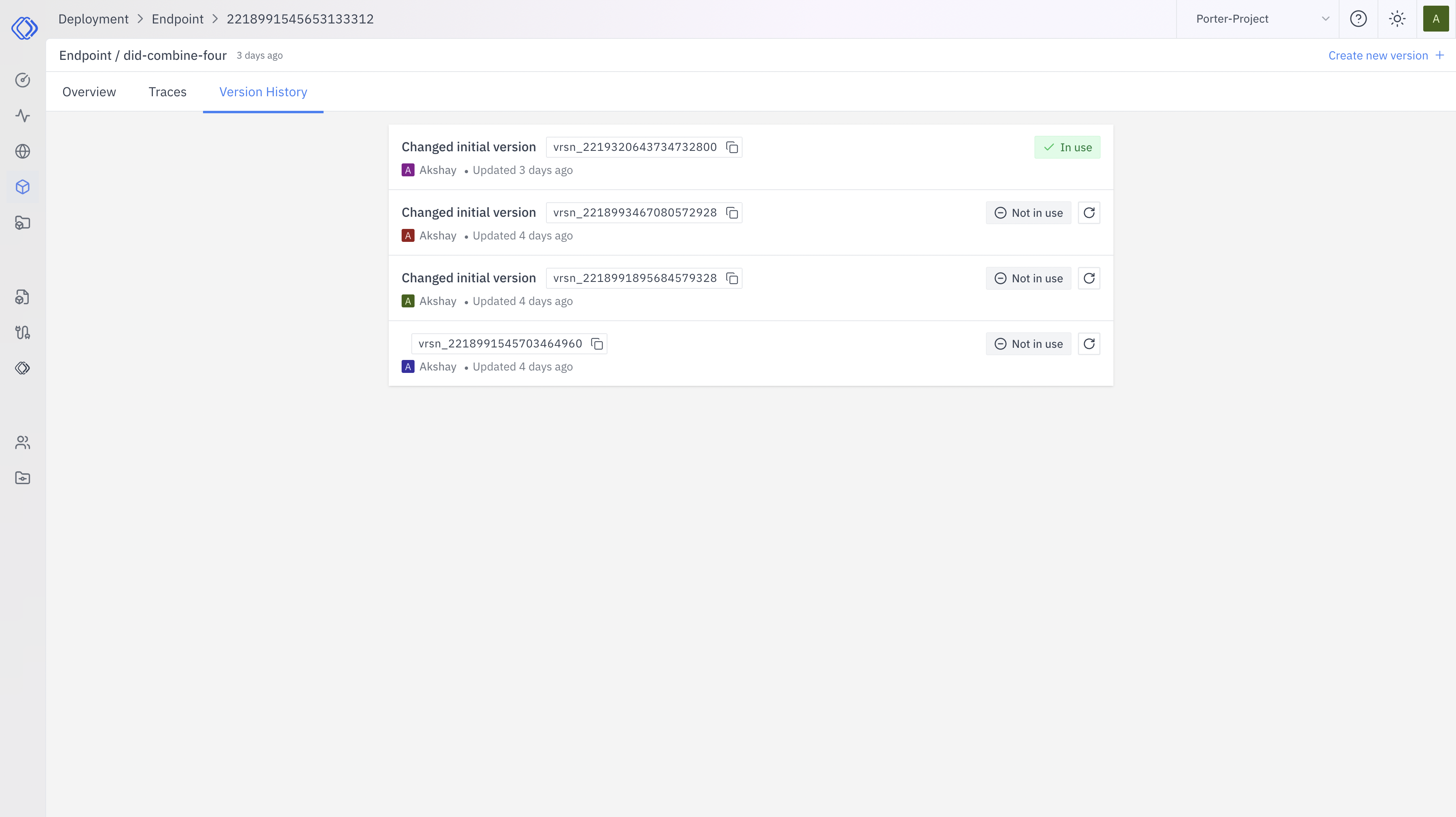 Version History Interface