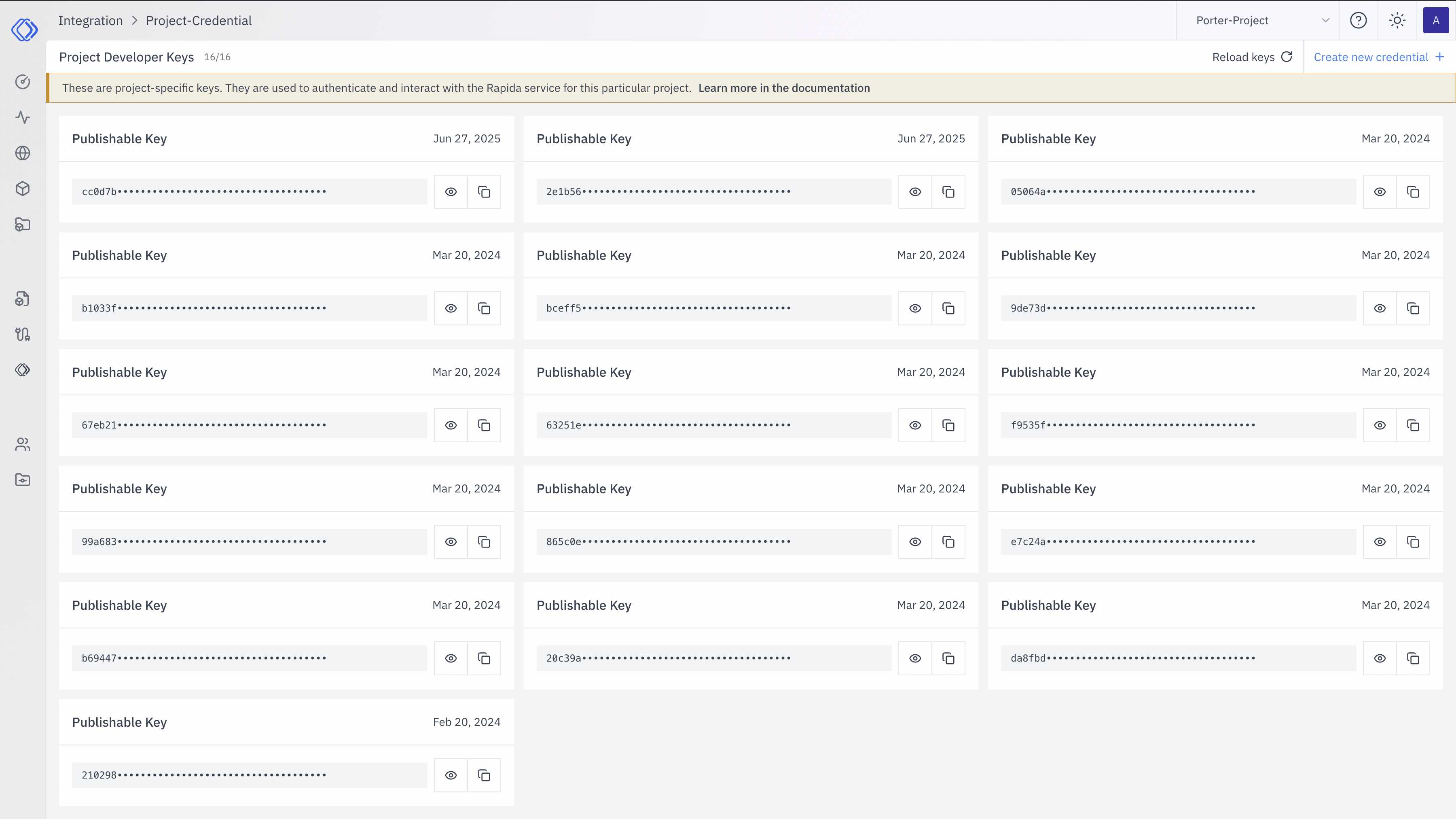 Project Credentials Page
