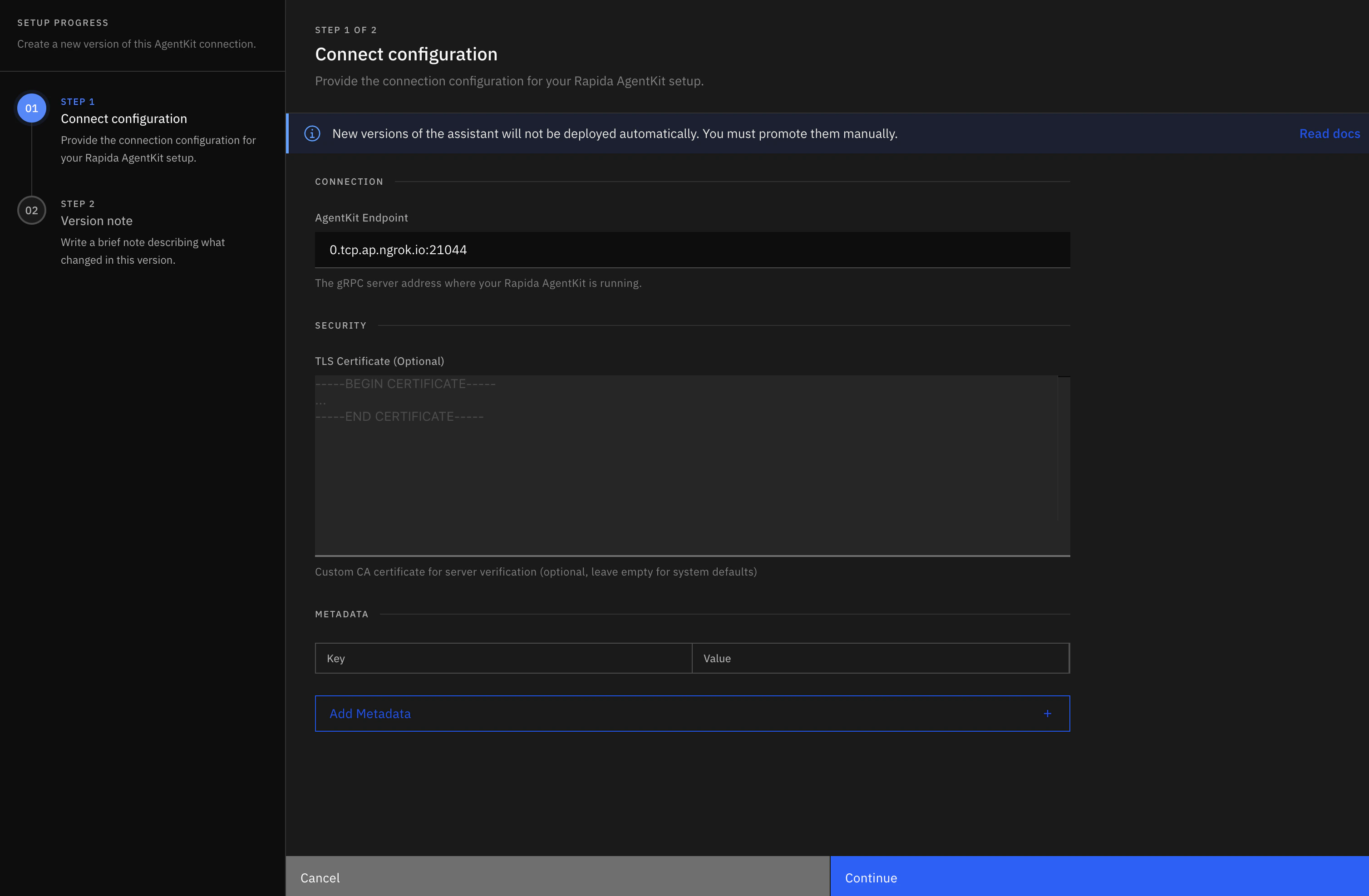 AgentKit assistant configuration in Rapida