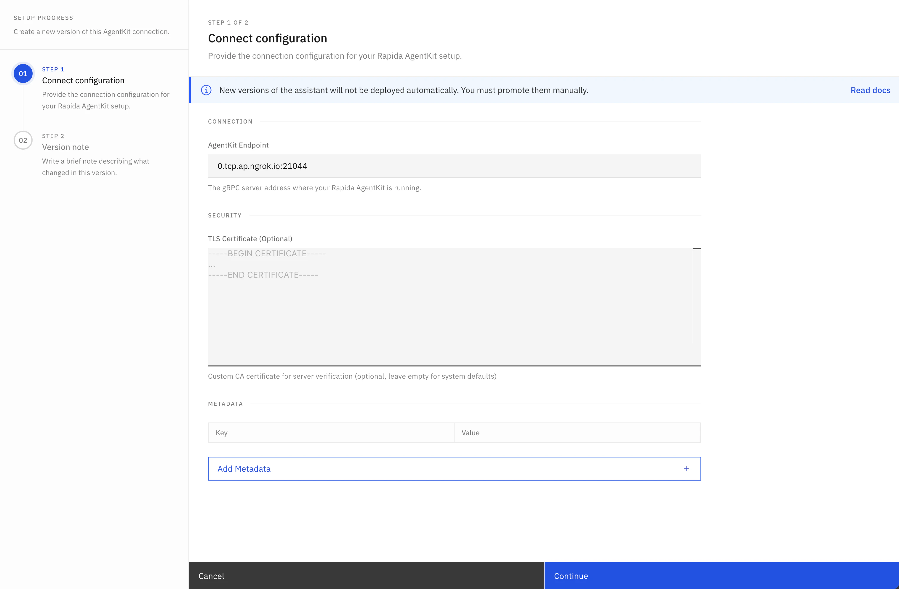 AgentKit assistant configuration in Rapida
