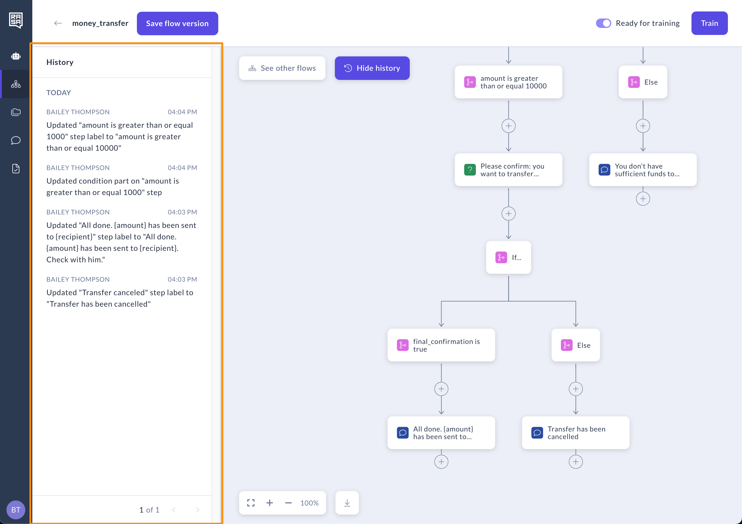 Flow History Panel