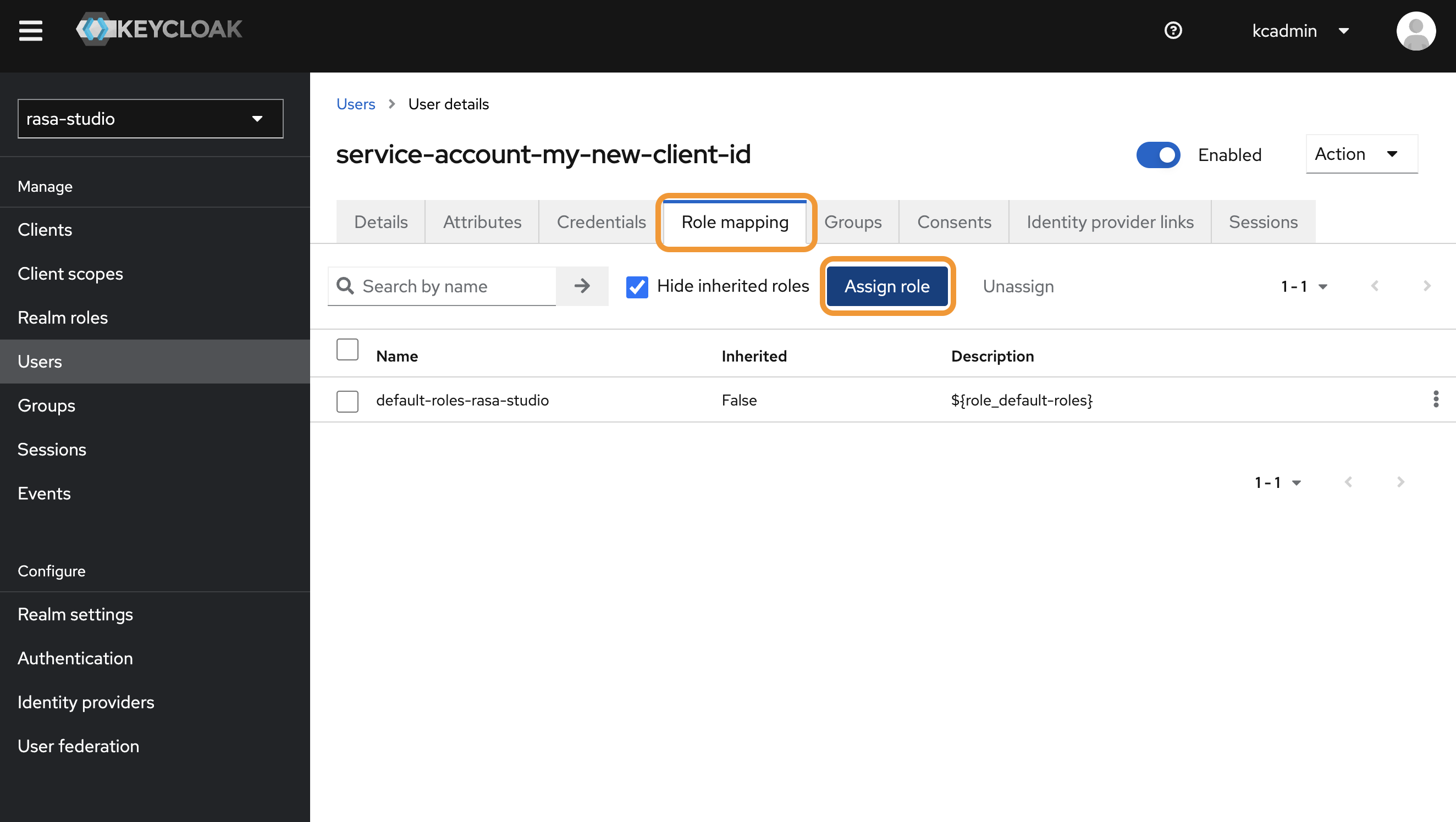 Keycloak service account role mappings