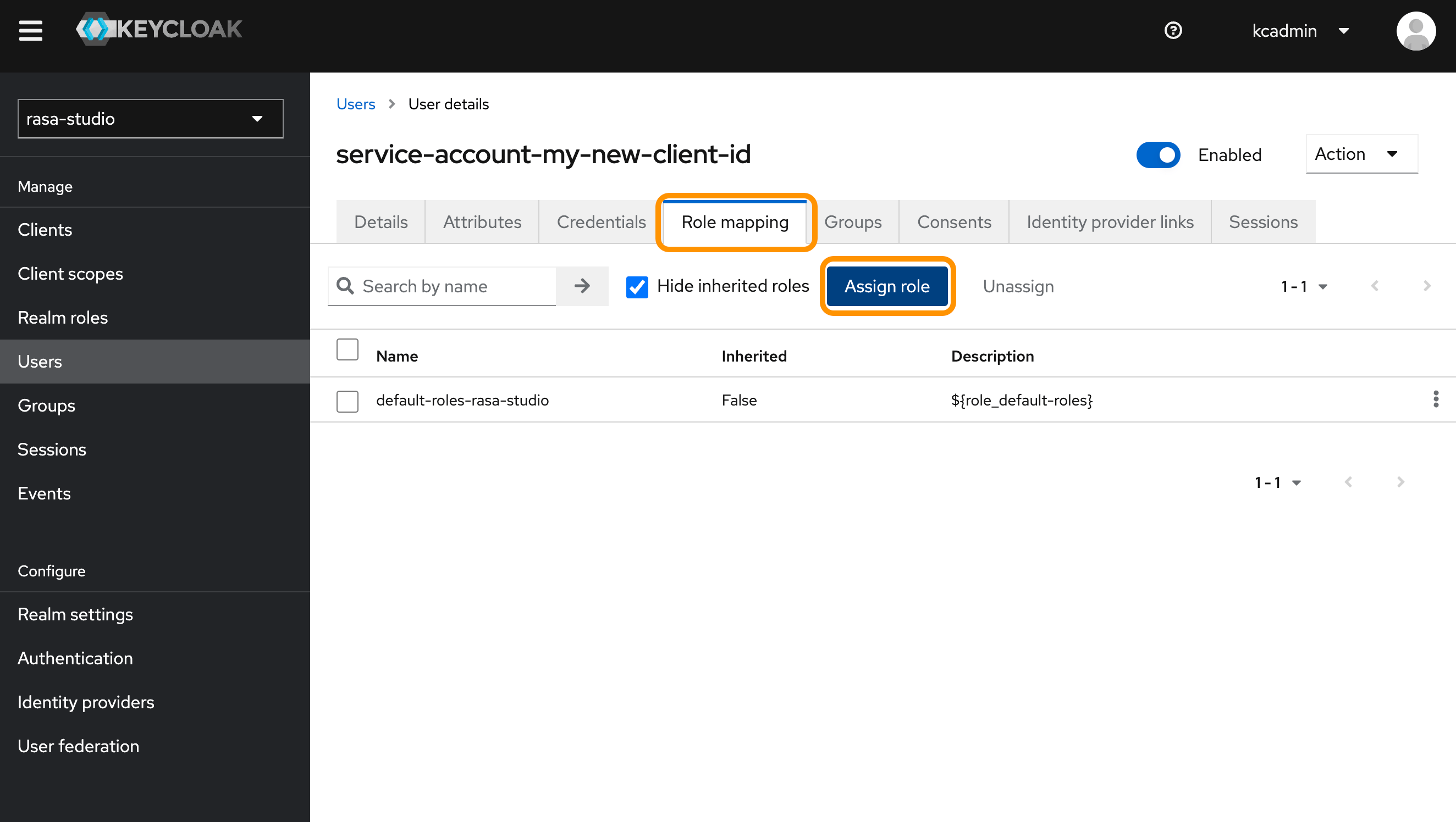 Keycloak service account role mappings