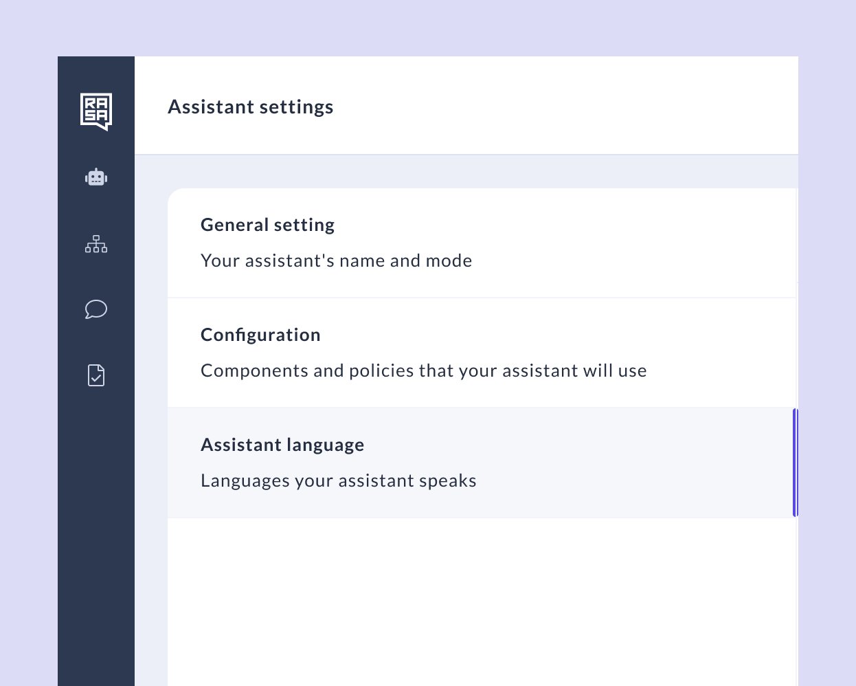 Navigate to assistant language settings