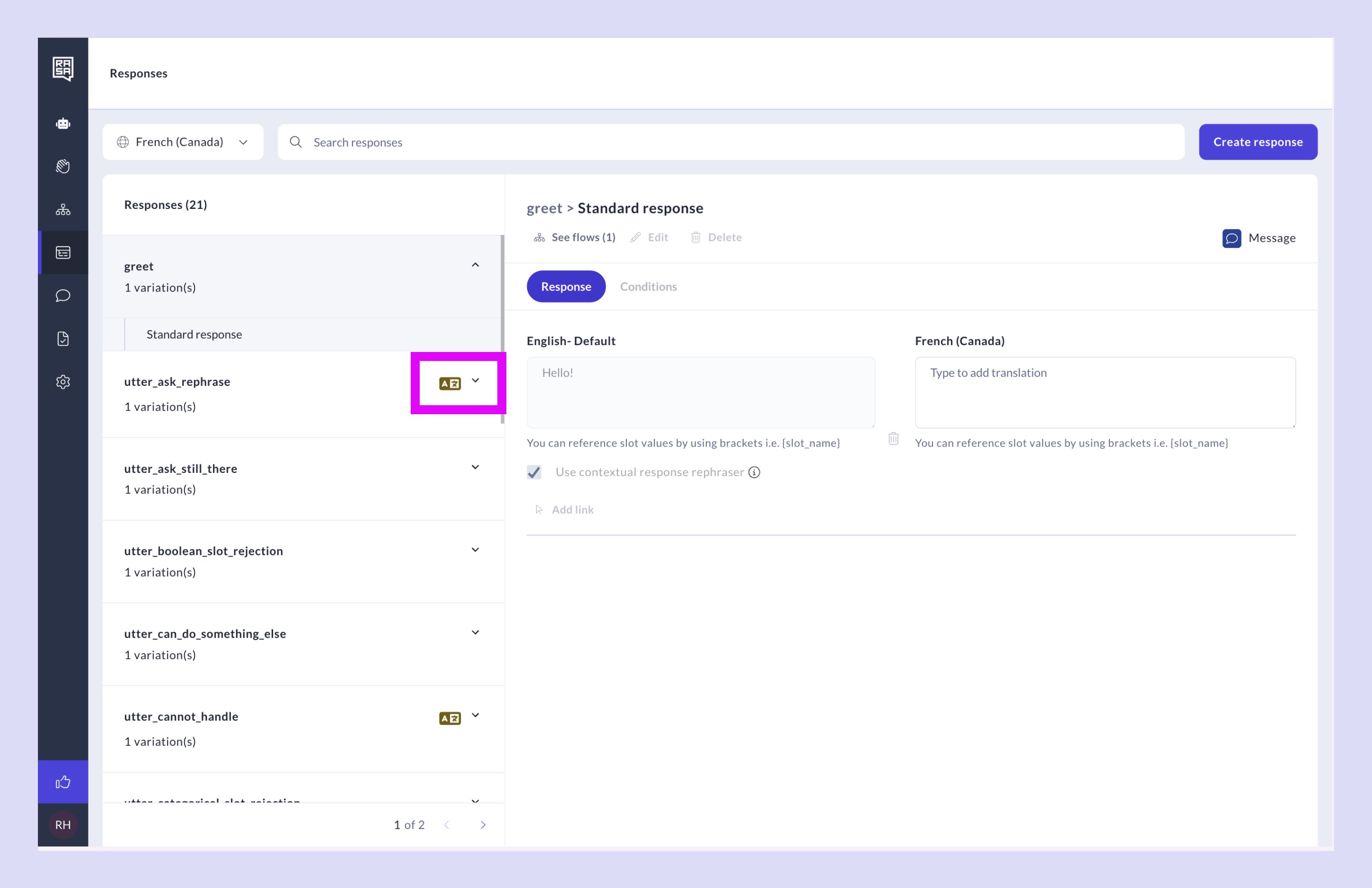 Assistant Settings Page