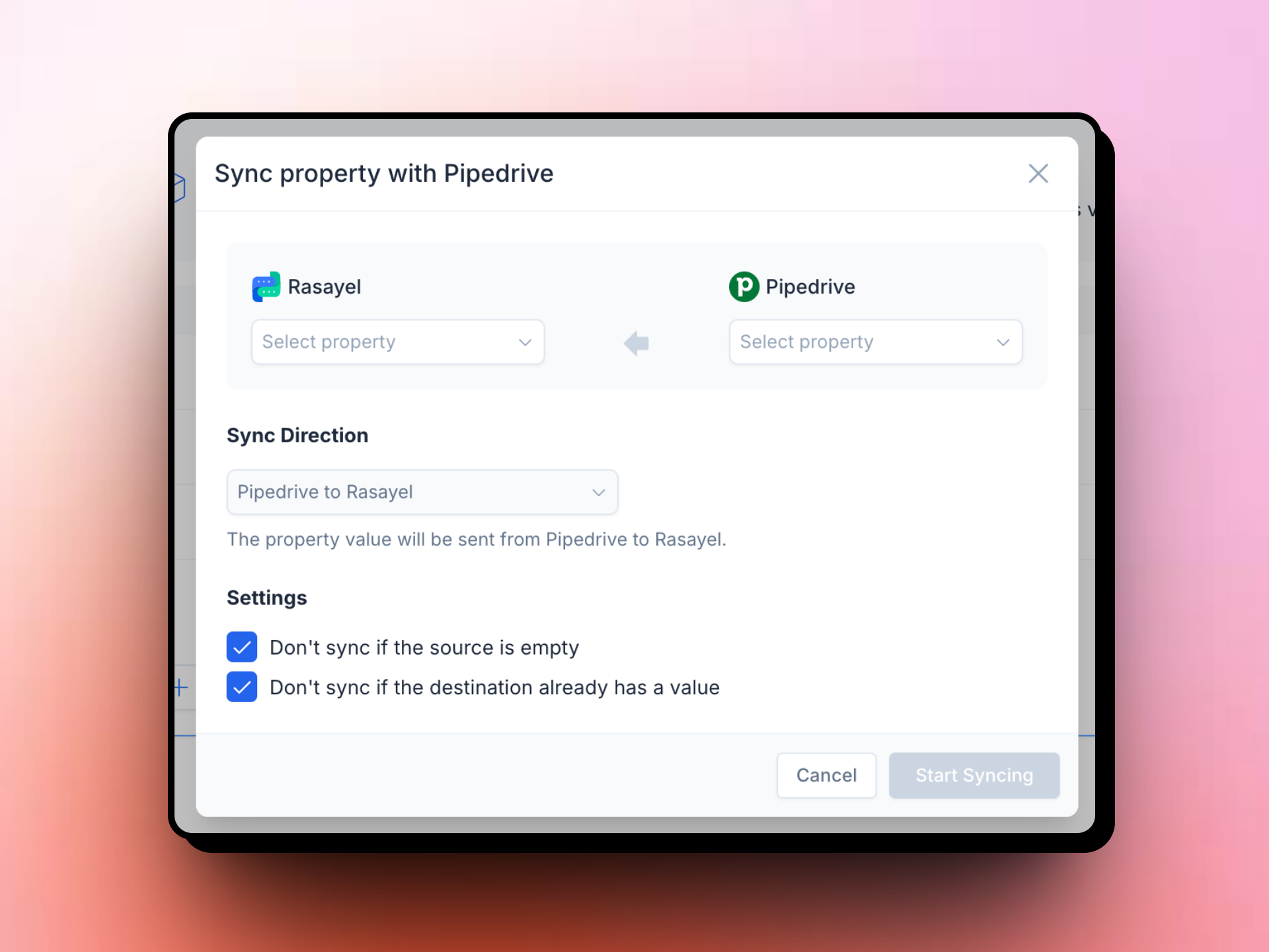 Pipedrive property syncing