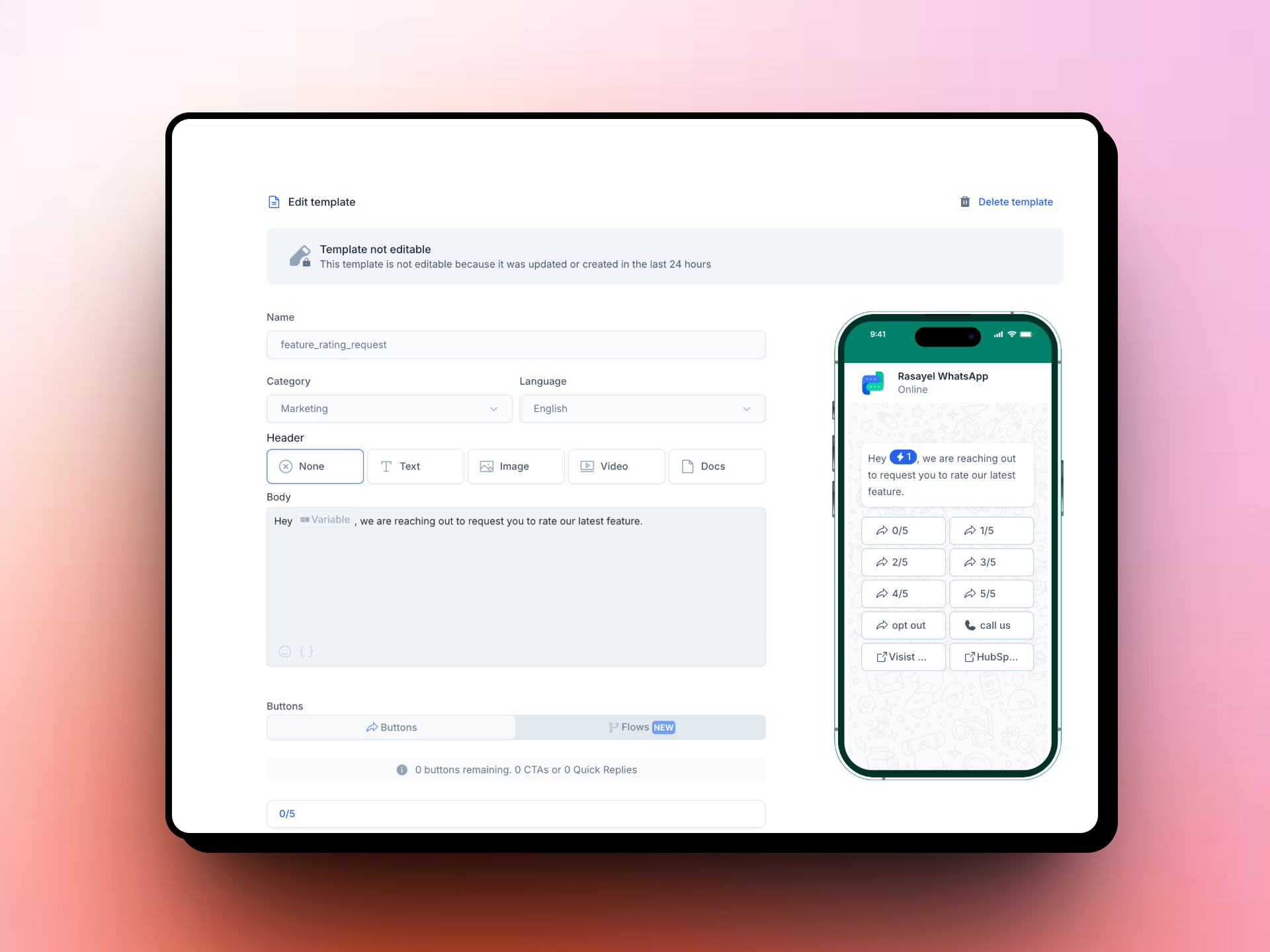 Mixed template buttons