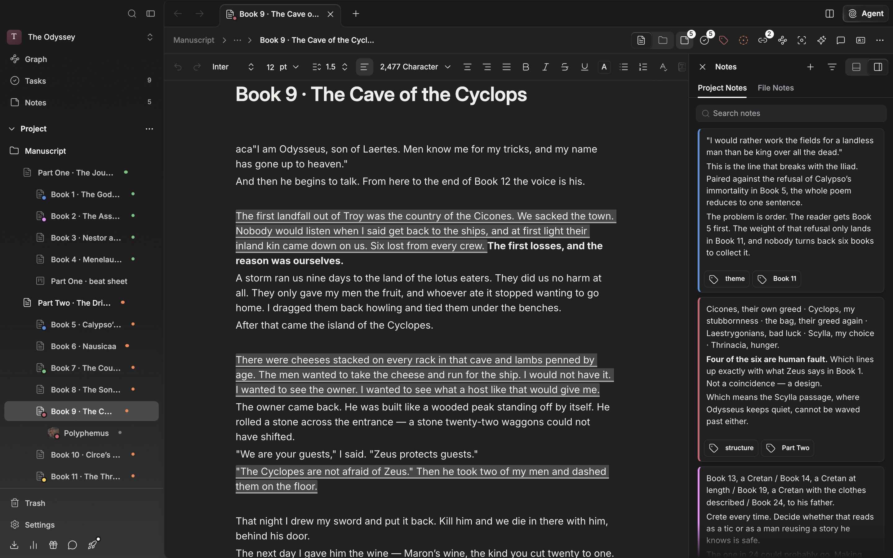 The Notes panel open to the right of a document with the File Notes tab selected. Two or three lines are written in the note.