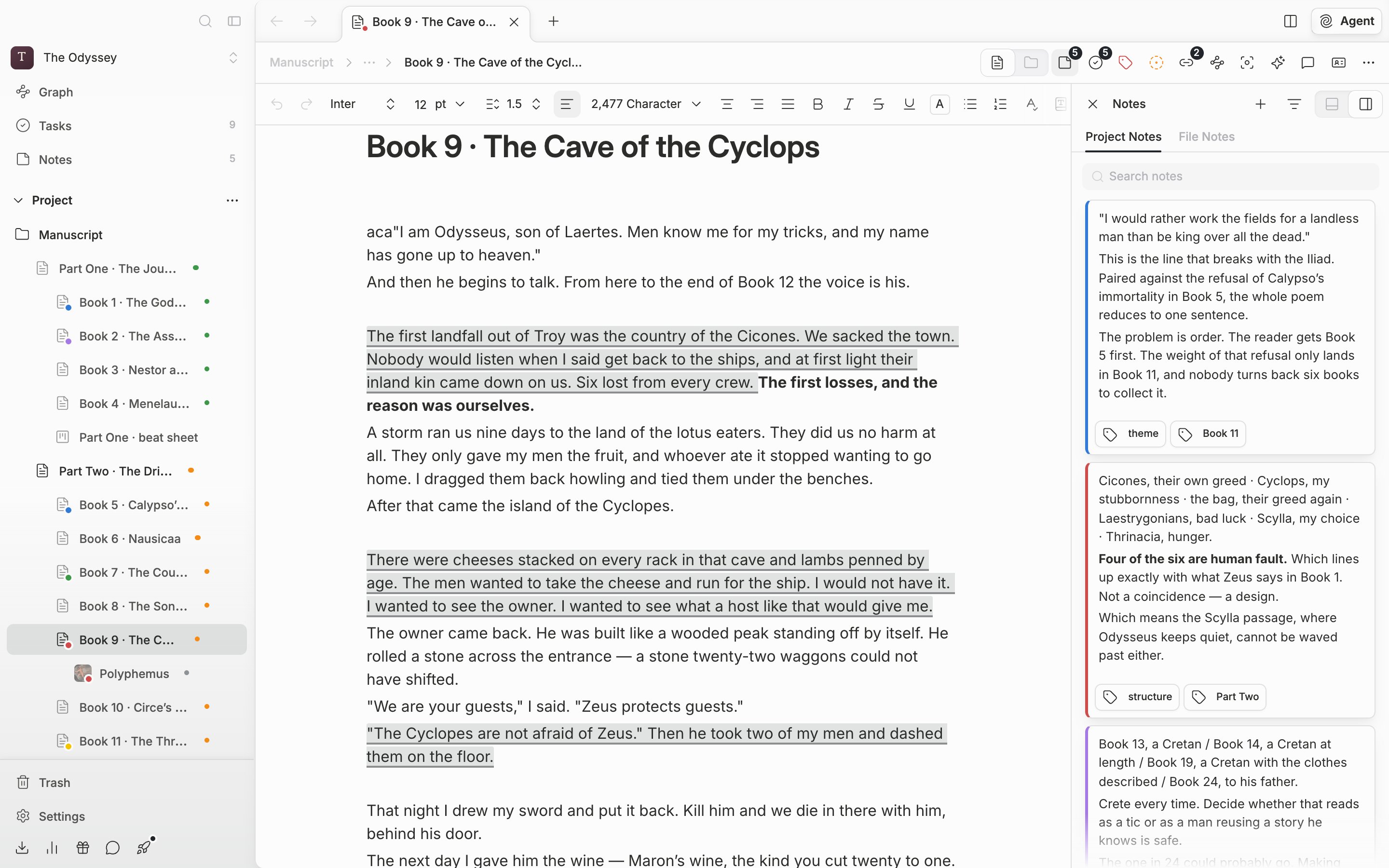 The Notes panel open to the right of a document with the File Notes tab selected. Two or three lines are written in the note.
