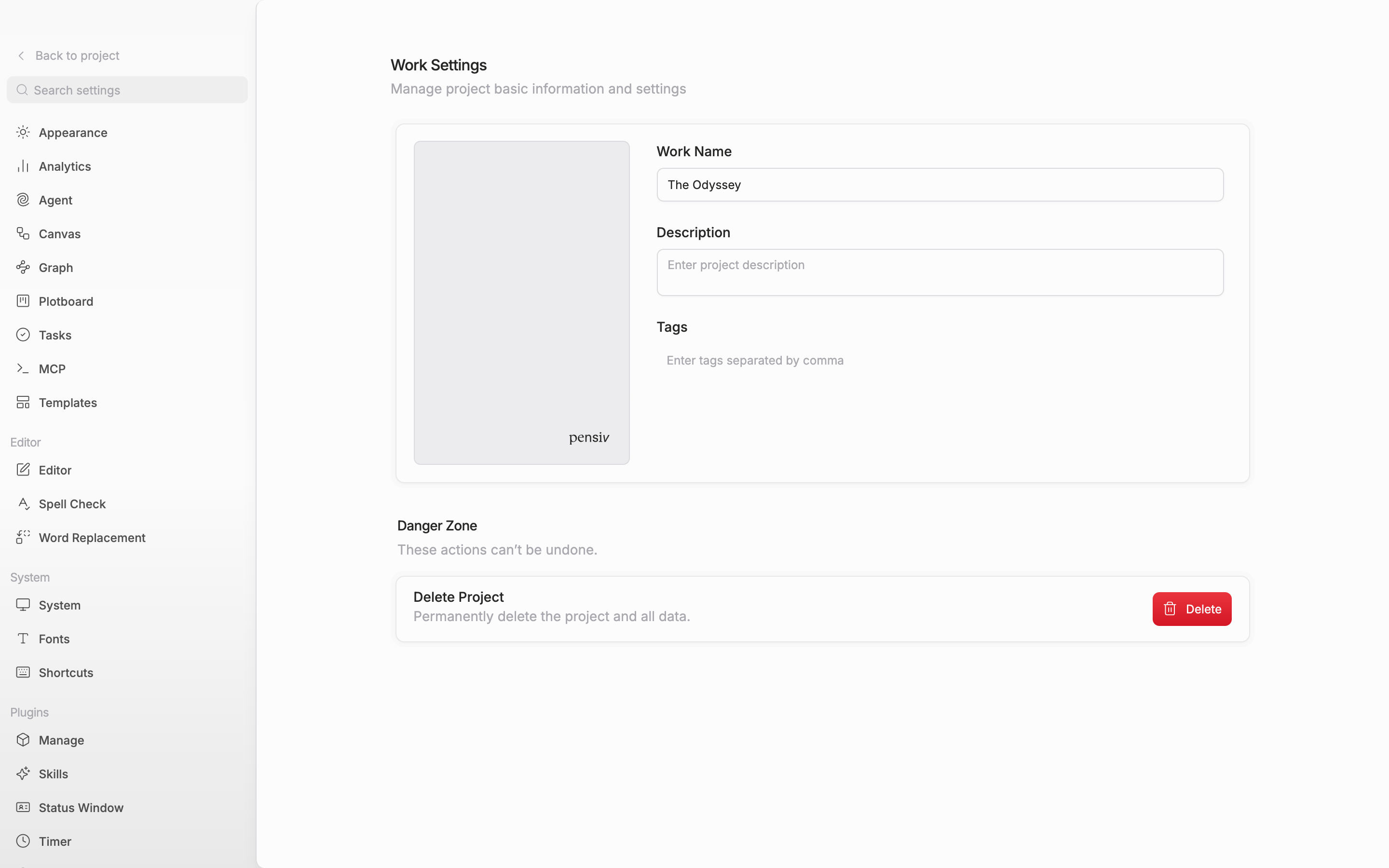 The “Danger Zone” card at the bottom of the project settings tab. The Delete Project row and the red delete button must be in frame.