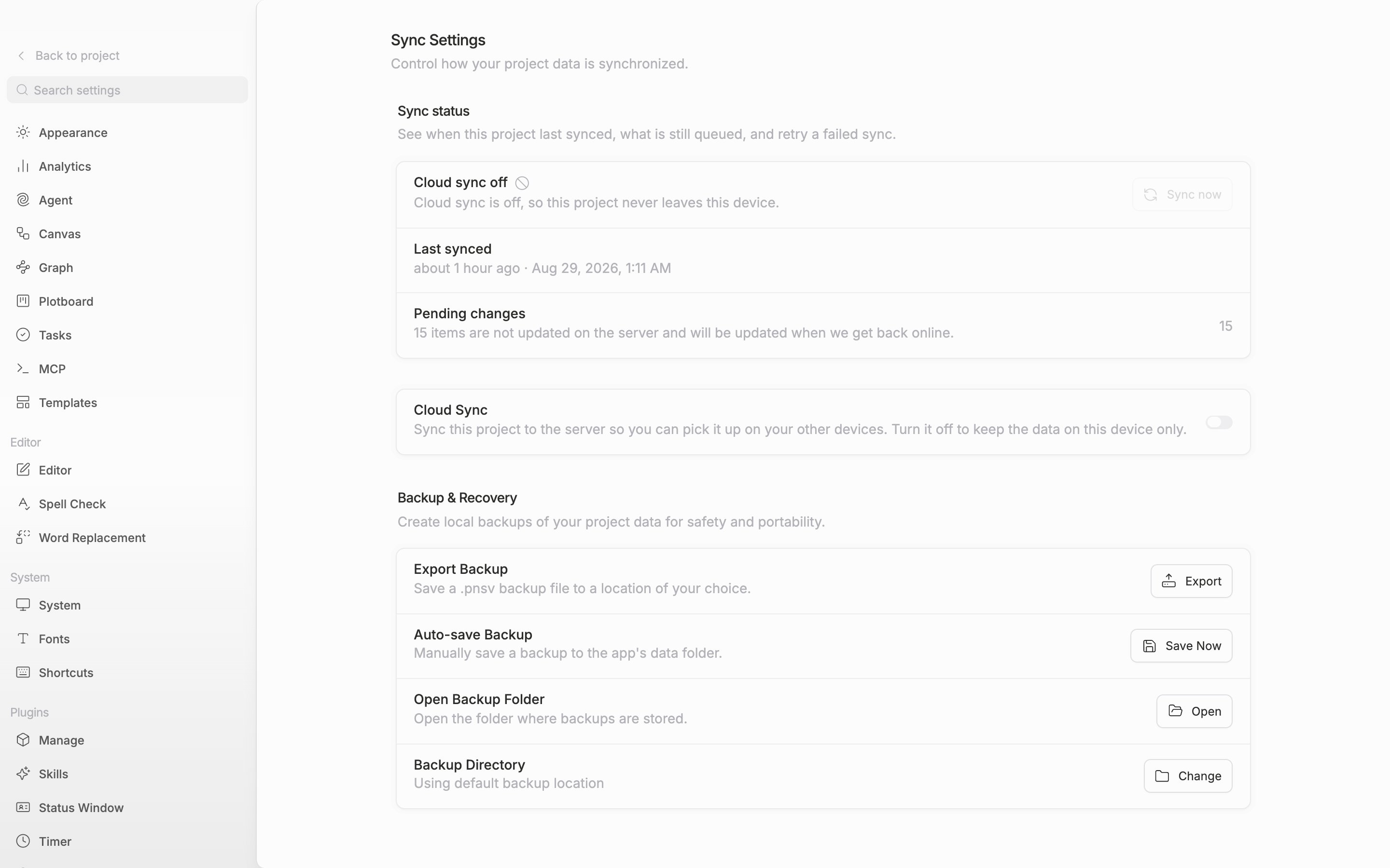 A close-up of the Backup Directory row. The path the user set is appended after the description, and the change button and the reset icon are visible side by side.