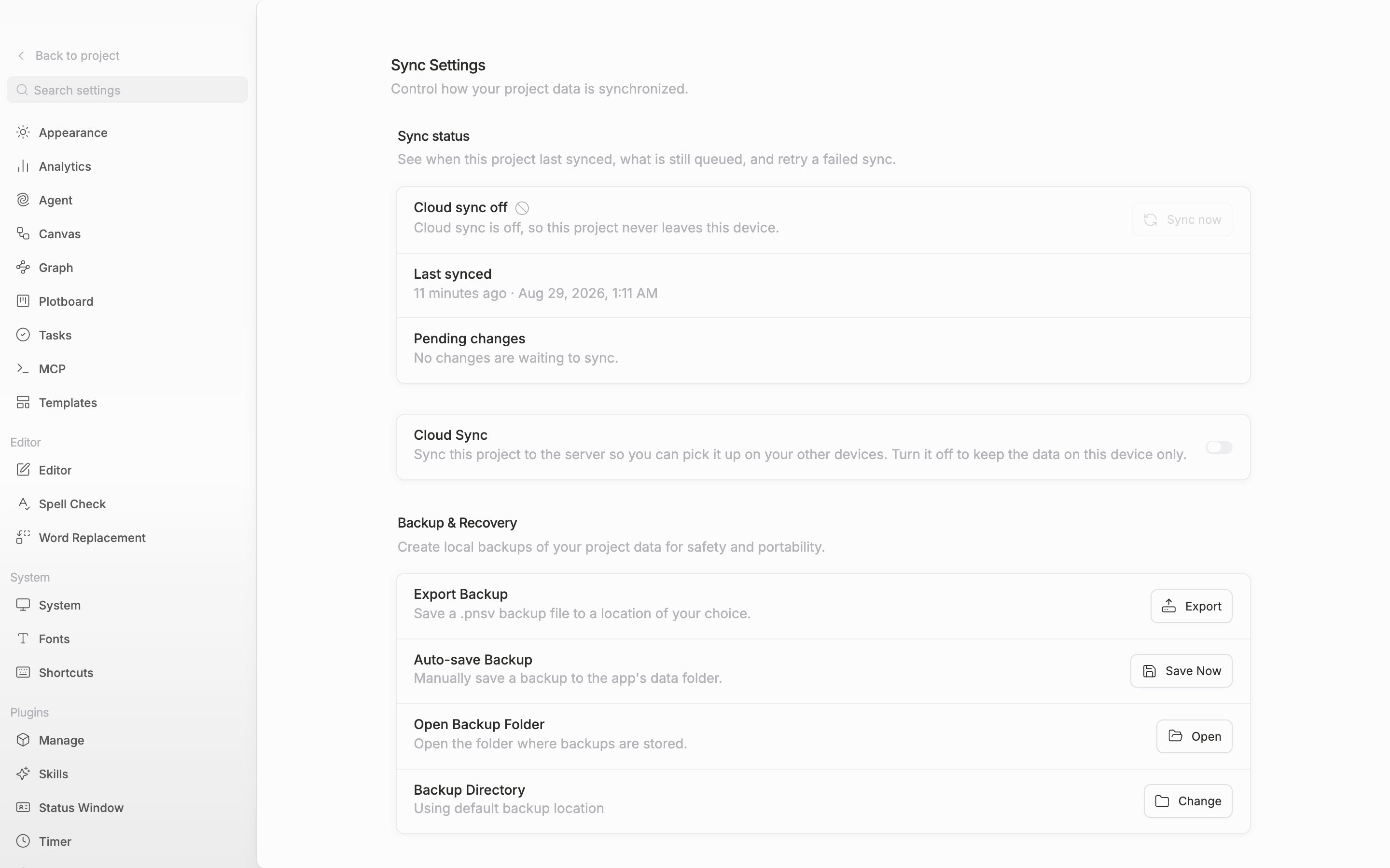 The whole Sync status section. The first row reads Up to date with a green check icon, and the Last synced row shows a relative time and an exact time together. The Pending changes row is uncut.