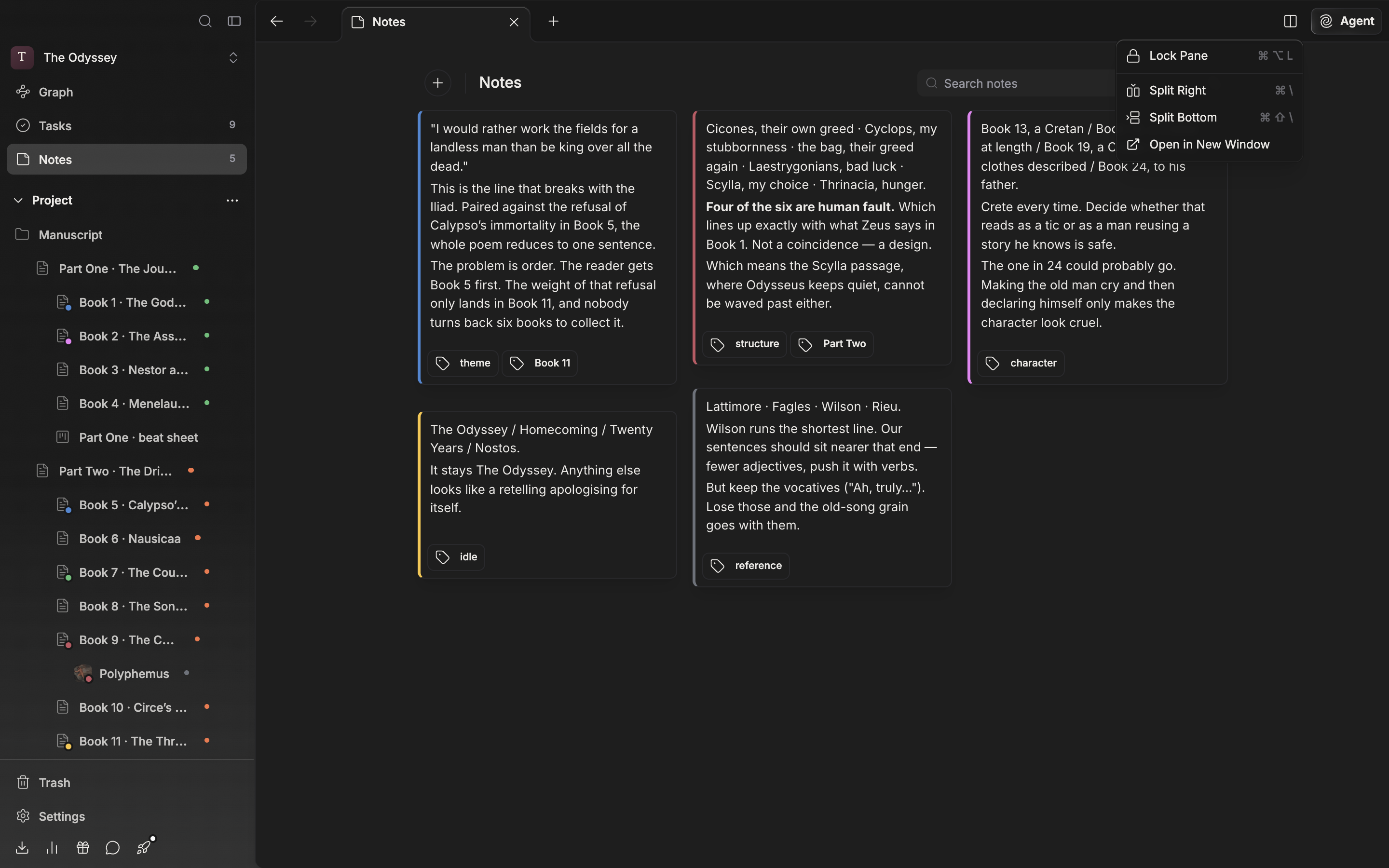 The dropdown opened by clicking the button next to the search field. The “Colors” and “Tags” submenus appear under “All”, and a few colors are selected so the button carries a dot marker.