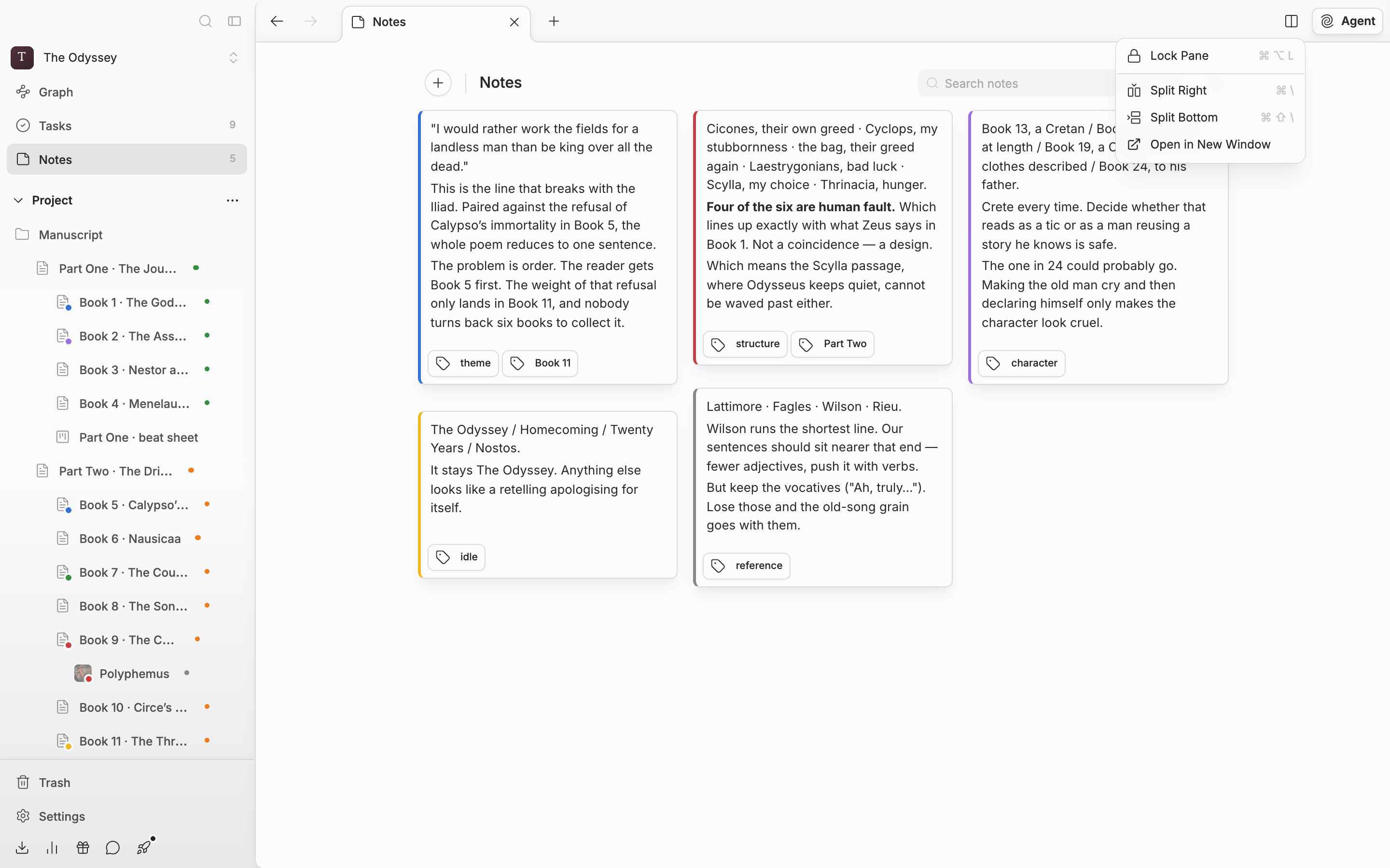The dropdown opened by clicking the button next to the search field. The “Colors” and “Tags” submenus appear under “All”, and a few colors are selected so the button carries a dot marker.