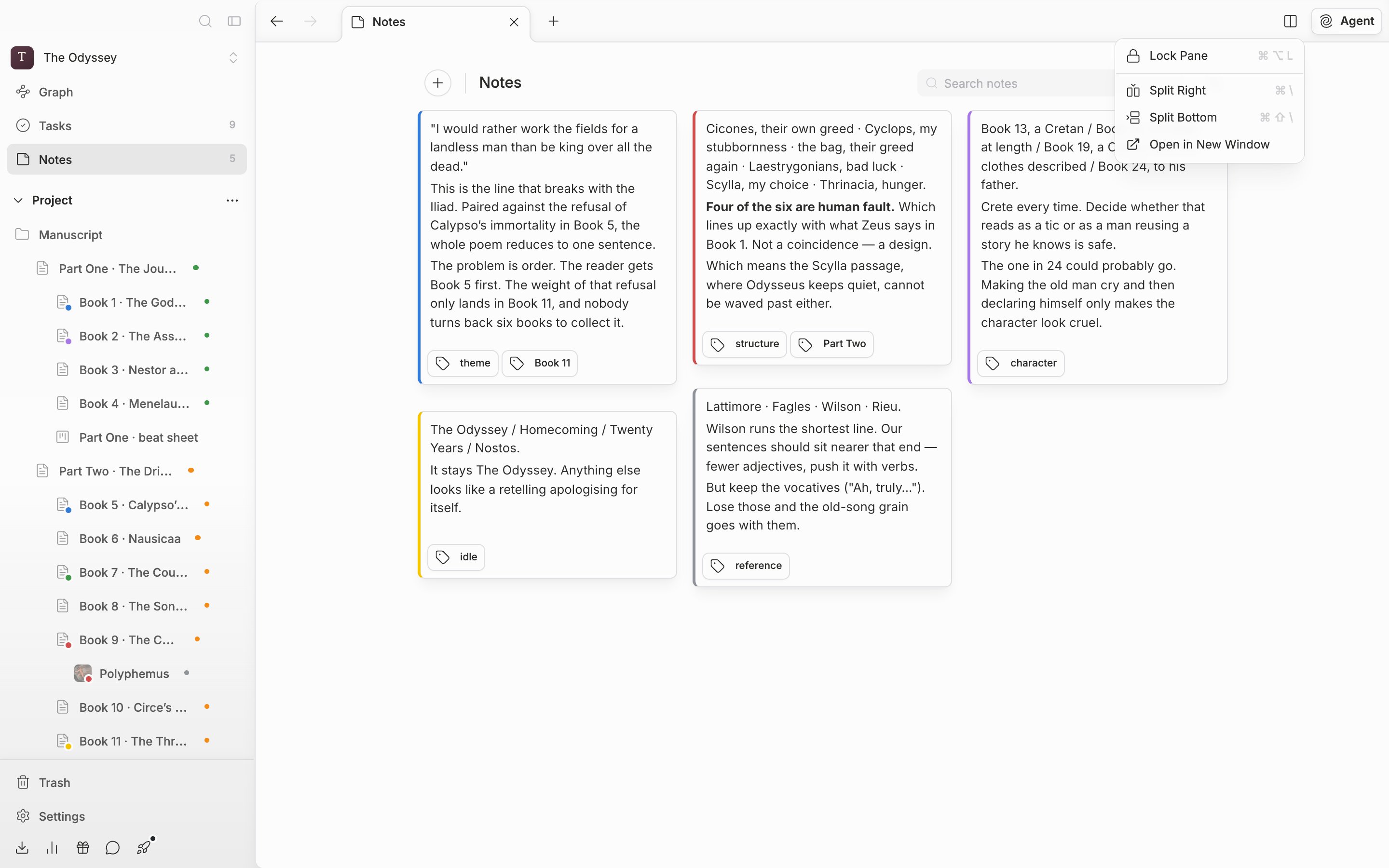 The dropdown opened by clicking the button next to the search field. The “Colors” and “Tags” submenus appear under “All”, and a few colors are selected so the button carries a dot marker.