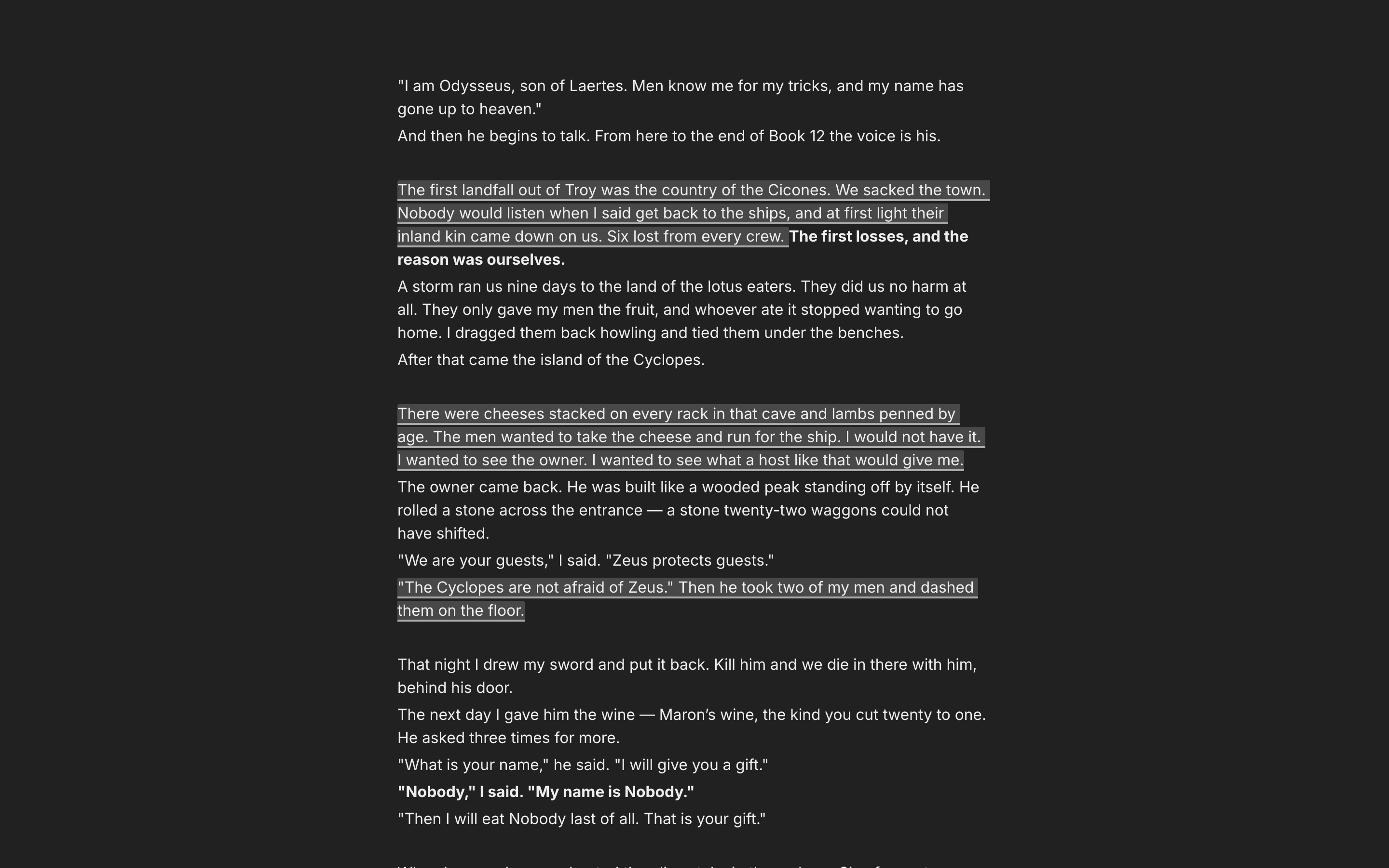 A document with Focus Mode on. The sidebar, tab row, document title, and formatting toolbar are all gone, leaving two or three paragraphs of body text on a full screen.