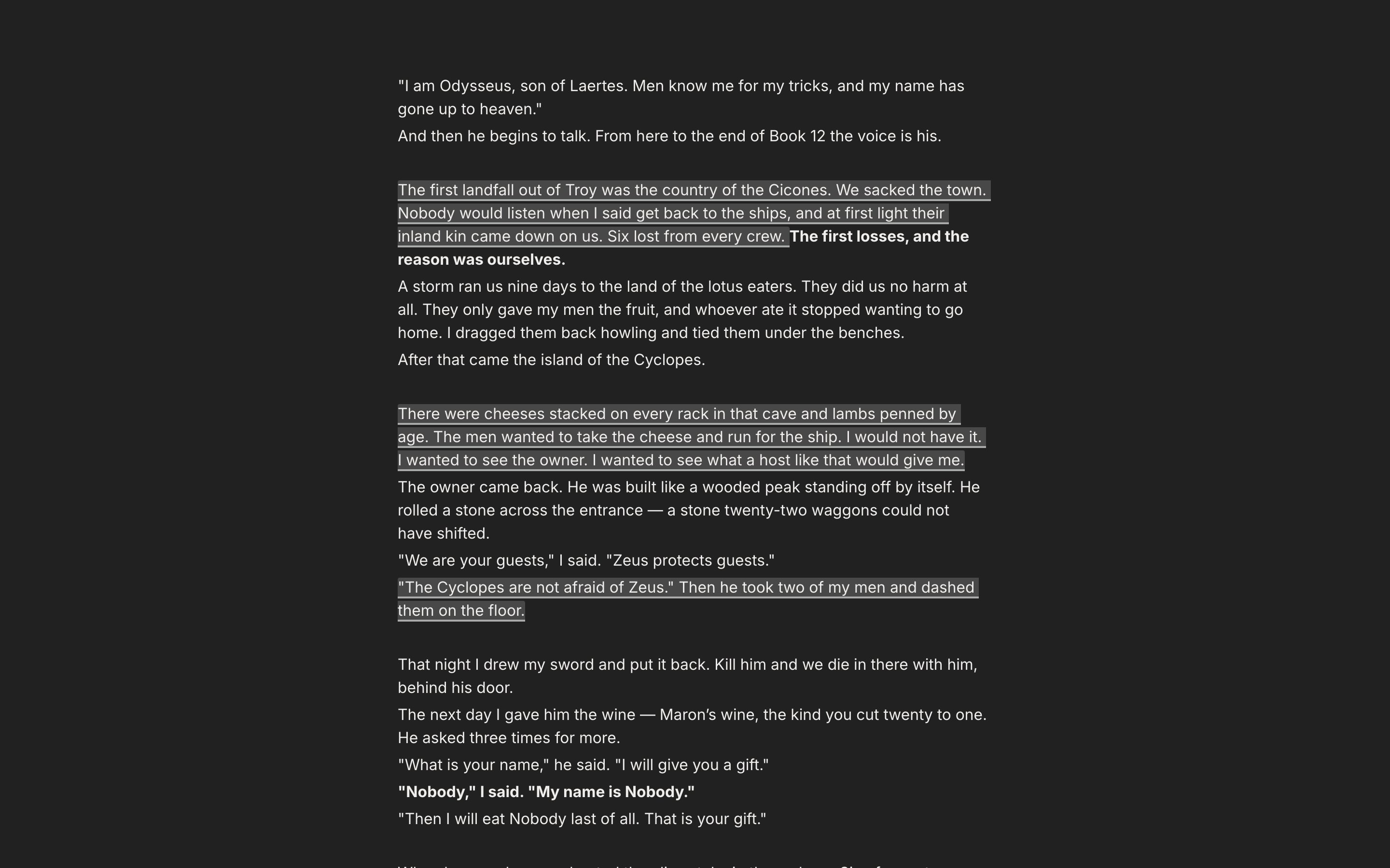 A document with Focus Mode on. The sidebar, tab row, document title, and formatting toolbar are all gone, leaving two or three paragraphs of body text on a full screen.