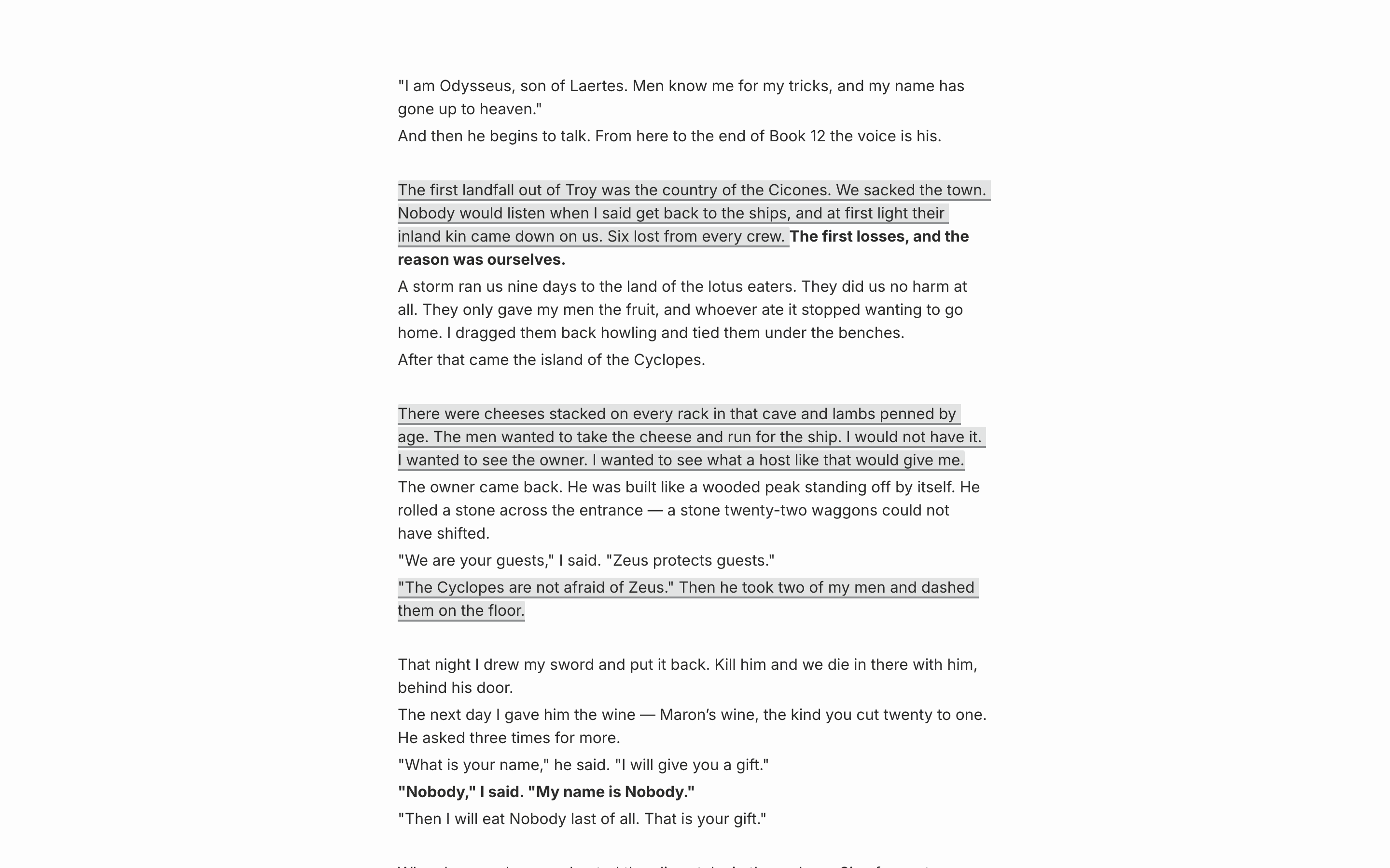 A document with Focus Mode on. The sidebar, tab row, document title, and formatting toolbar are all gone, leaving two or three paragraphs of body text on a full screen.