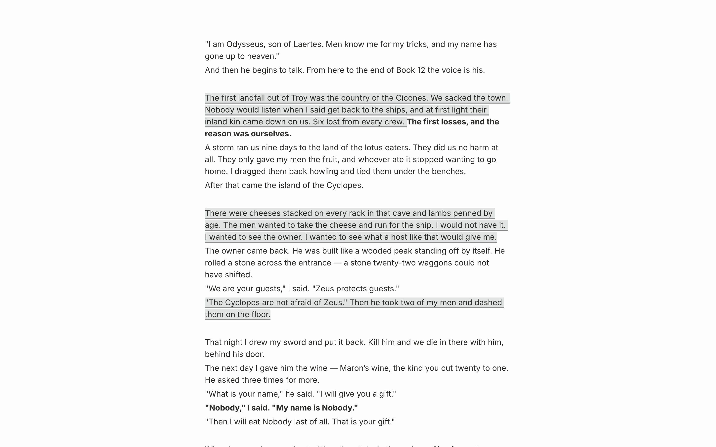 A document with Focus Mode on. The sidebar, tab row, document title, and formatting toolbar are all gone, leaving two or three paragraphs of body text on a full screen.