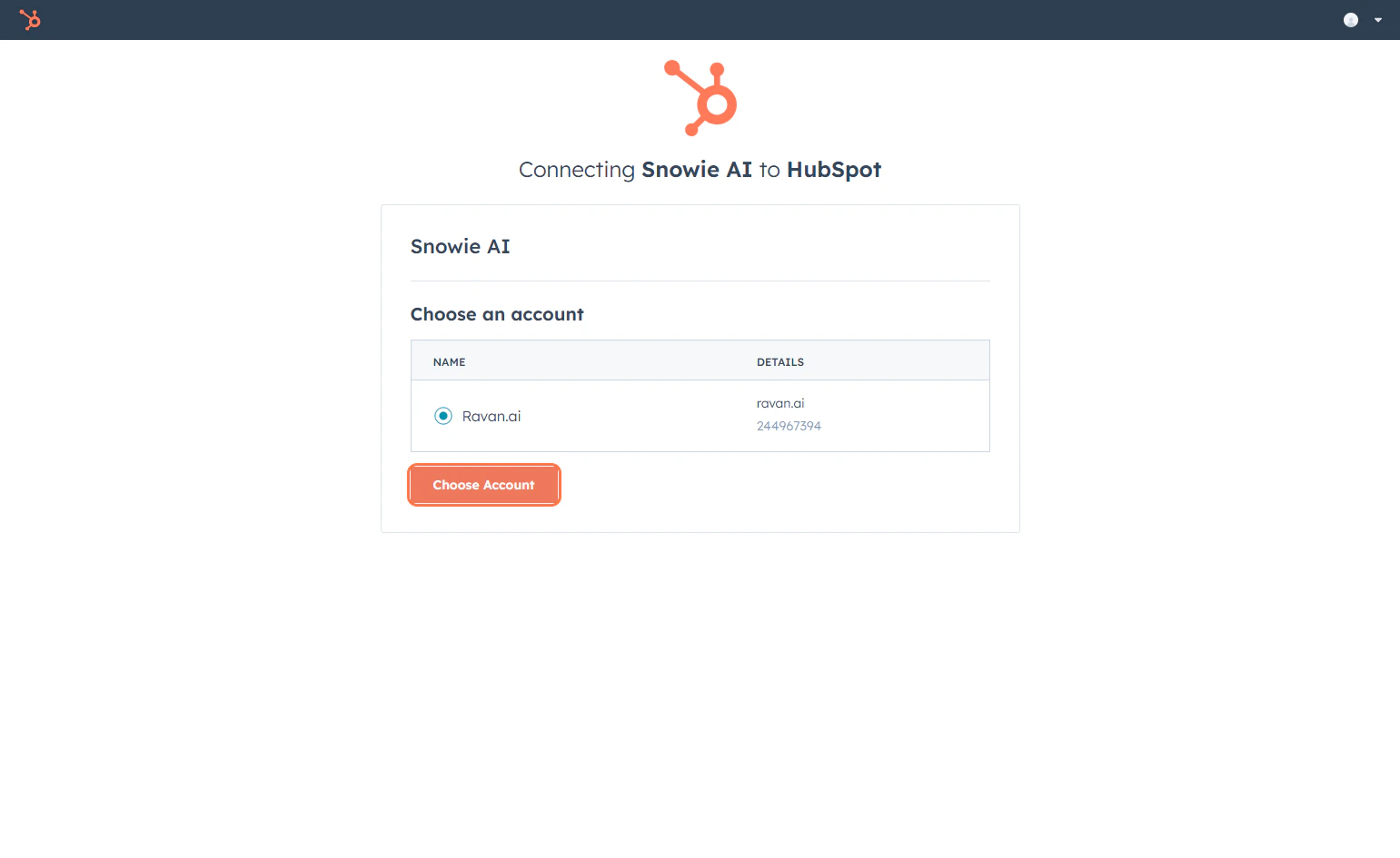 HubSpot Account Selection