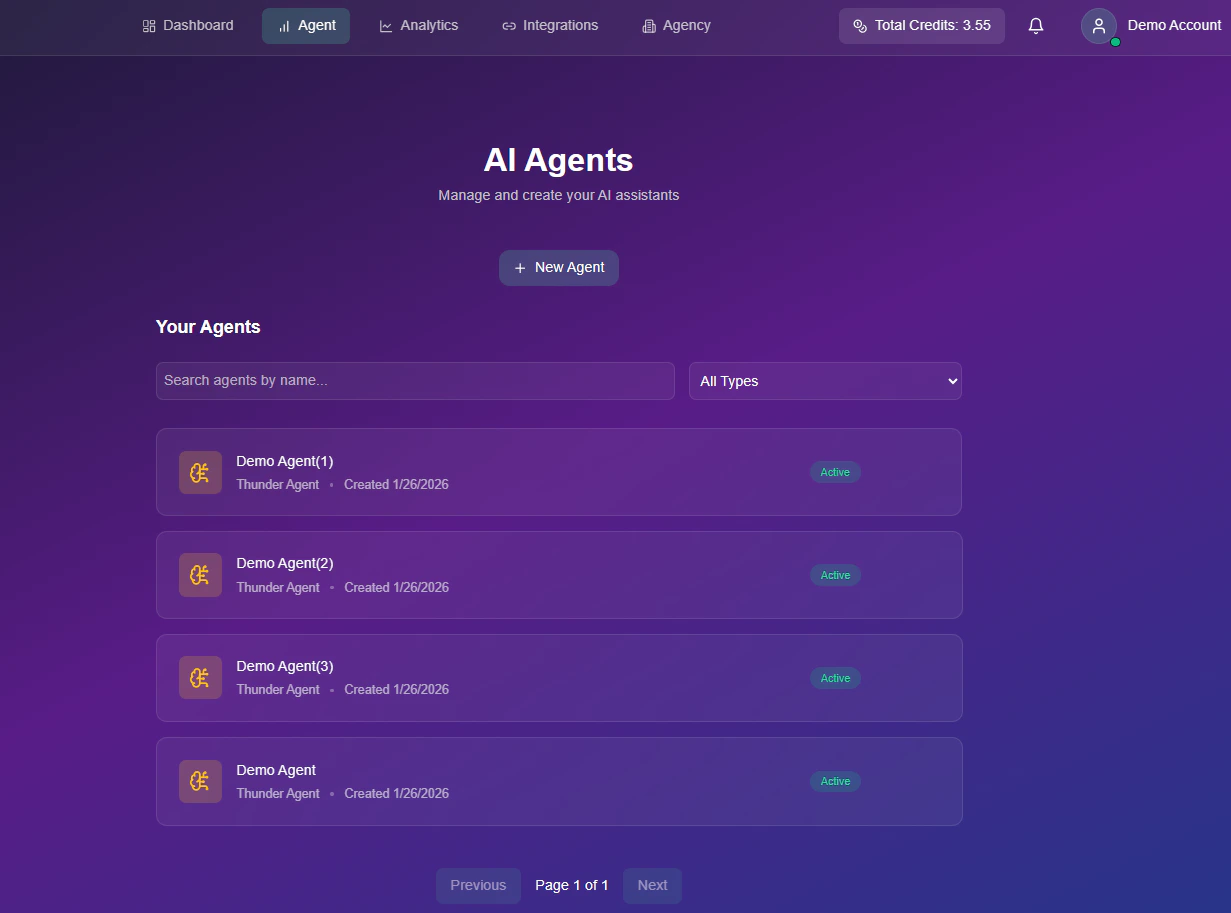 Create New Agent Dashboard