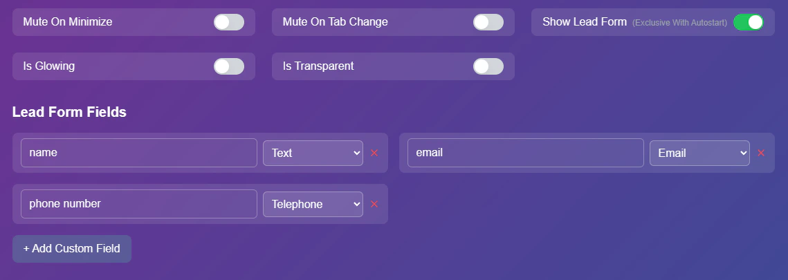 Lead Form Fields Setup