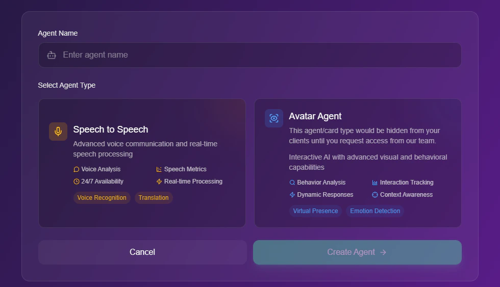 Create New Agent Dashboard