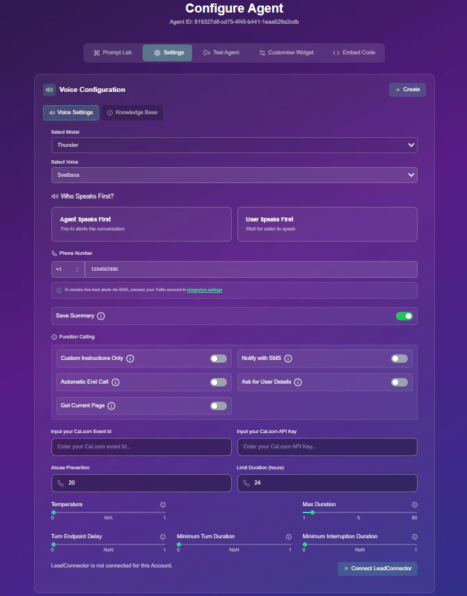 Voice Configuration Dashboard