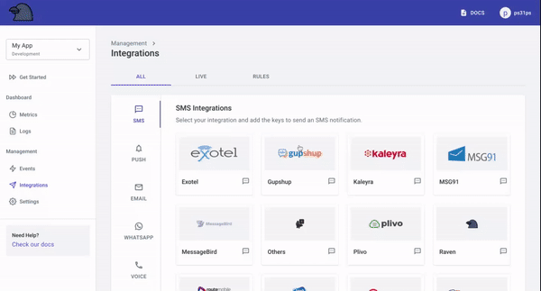 Select Provider in Integrations Tab
