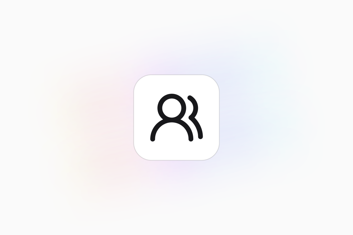 A two-person member icon on a white rounded tile over a soft gradient background